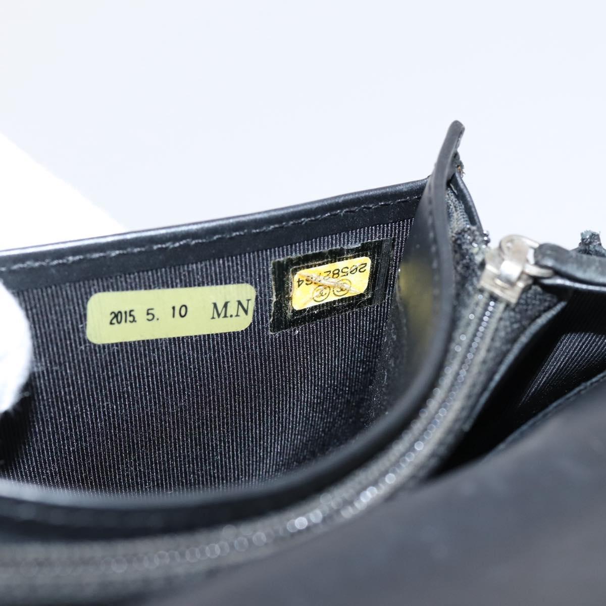CHANEL Matelasse Long Wallet Patent Leather Black Silver CC Auth 204635