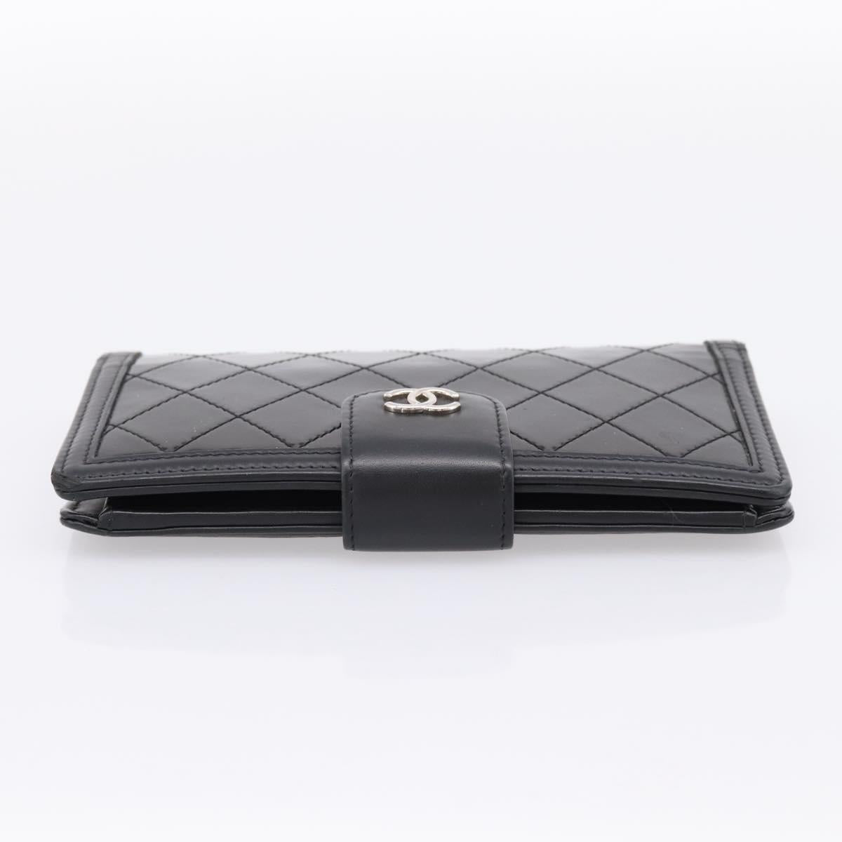CHANEL Matelasse Long Wallet Patent Leather Black Silver CC Auth 204635
