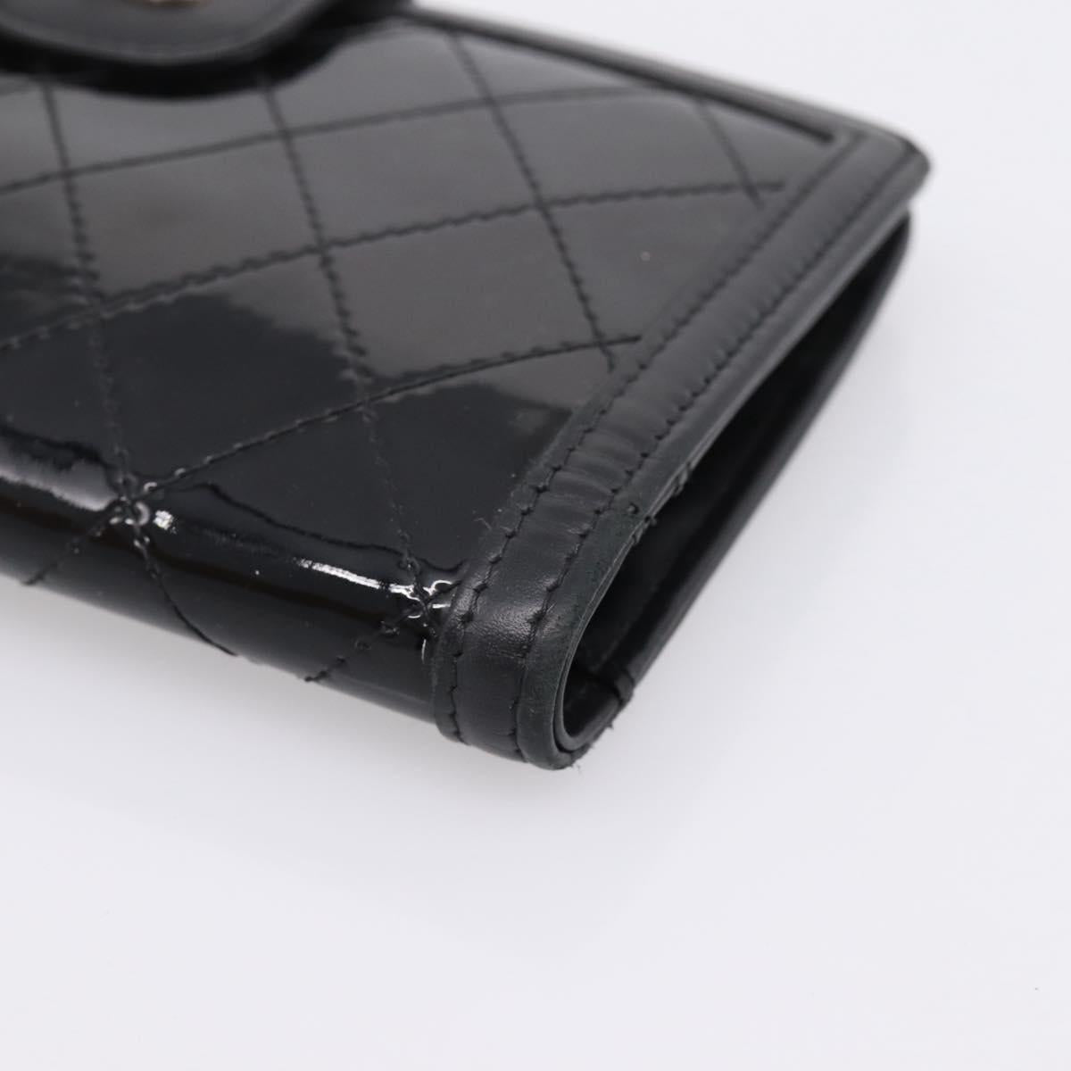 CHANEL Matelasse Long Wallet Patent Leather Black Silver CC Auth 204635