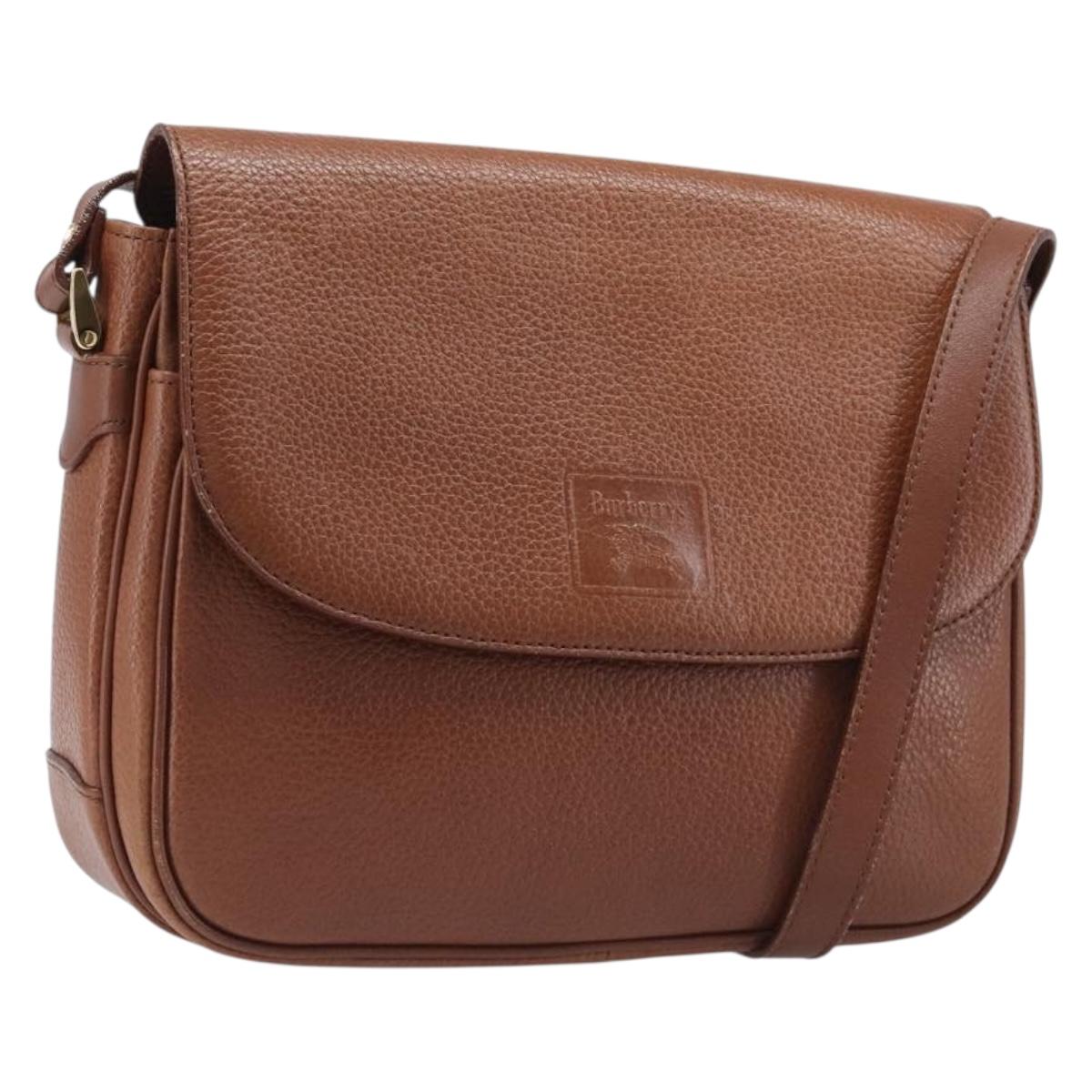 Burberrys Shoulder Bag Leather Brown Gold Tone Auth 204636