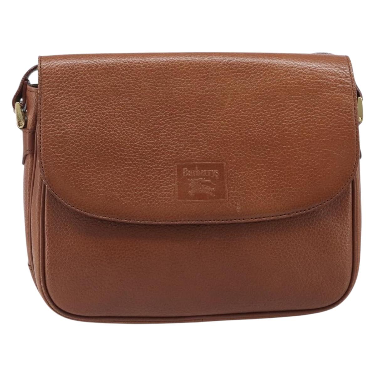 Burberrys Shoulder Bag Leather Brown Gold Tone Auth 204636