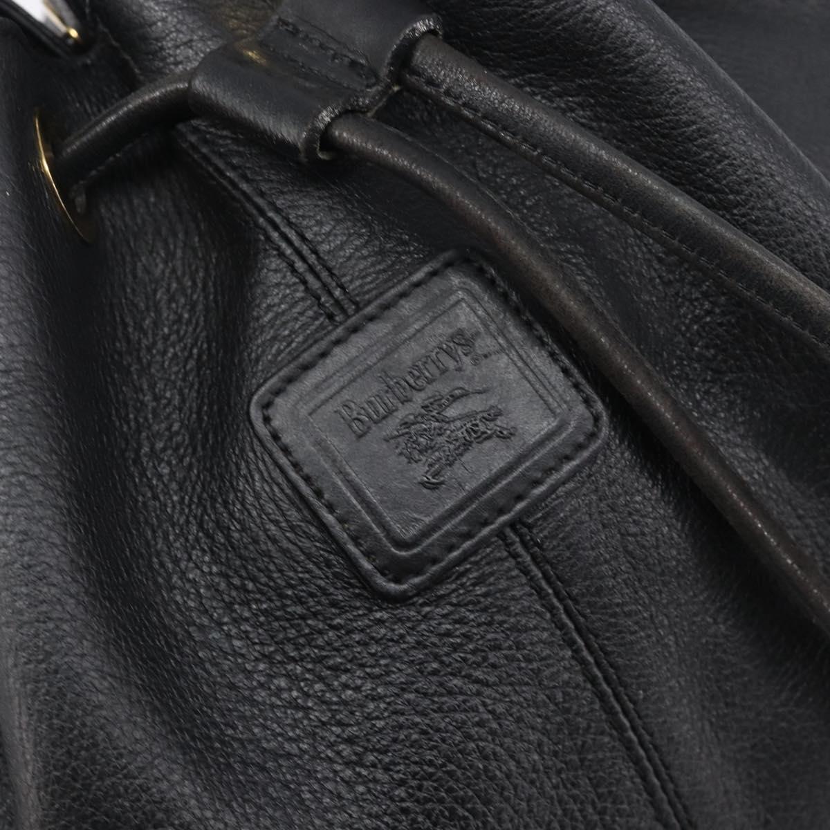 Burberrys Shoulder Bag Leather Black Gold Tone Auth 204637A