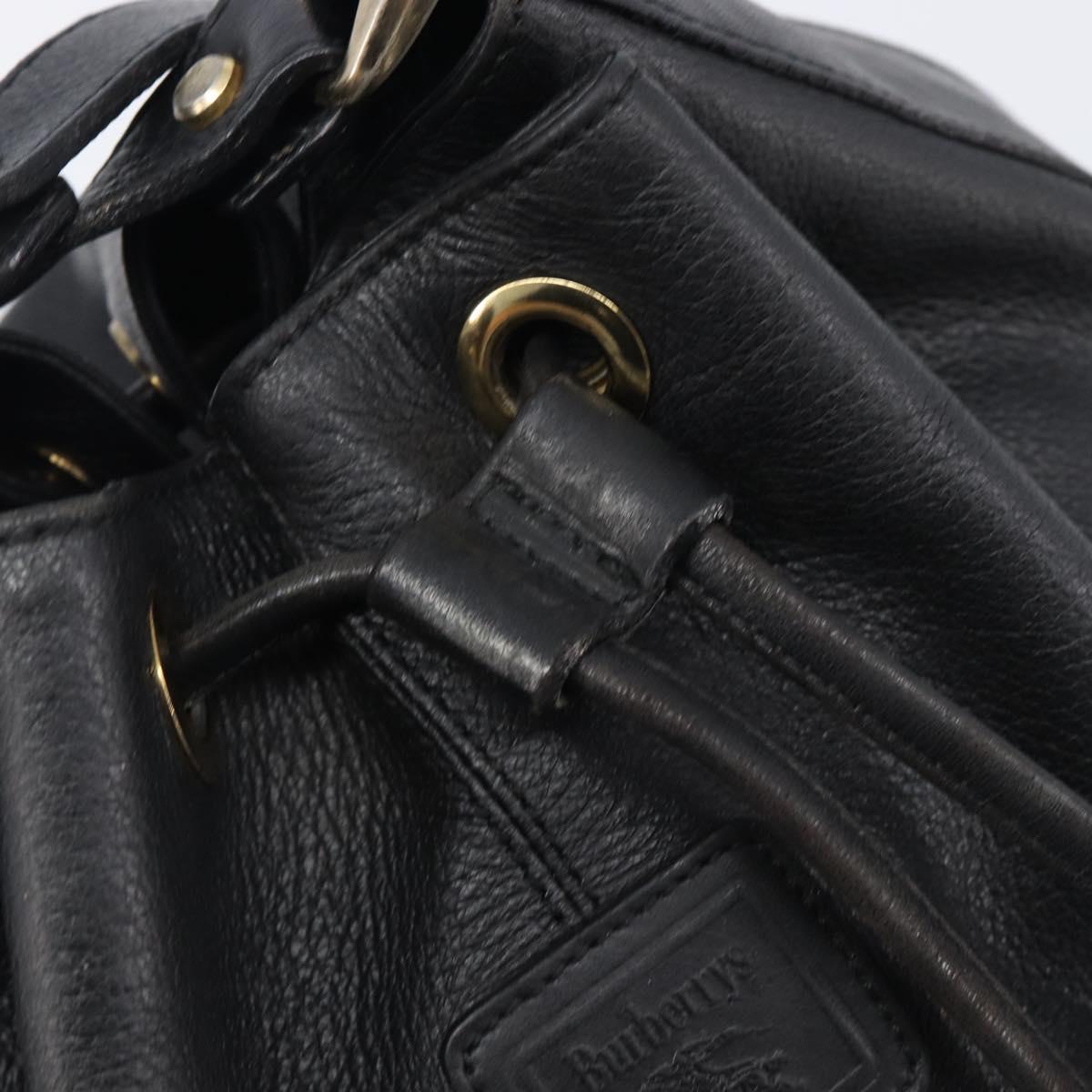 Burberrys Shoulder Bag Leather Black Gold Tone Auth 204637A