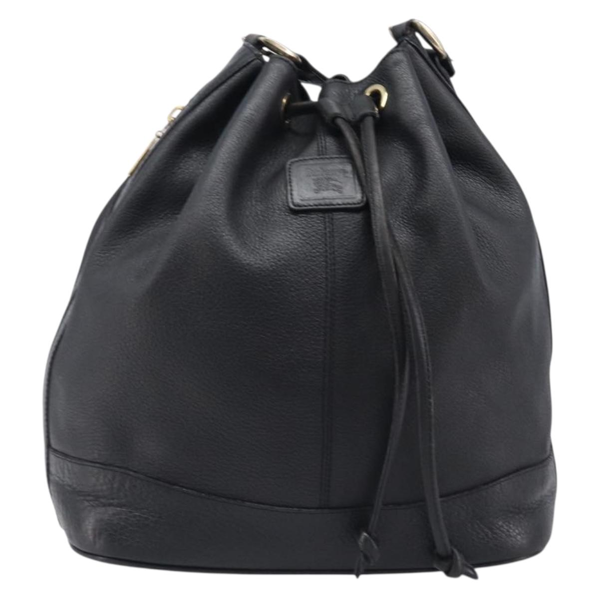 Burberrys Shoulder Bag Leather Black Gold Tone Auth 204637A
