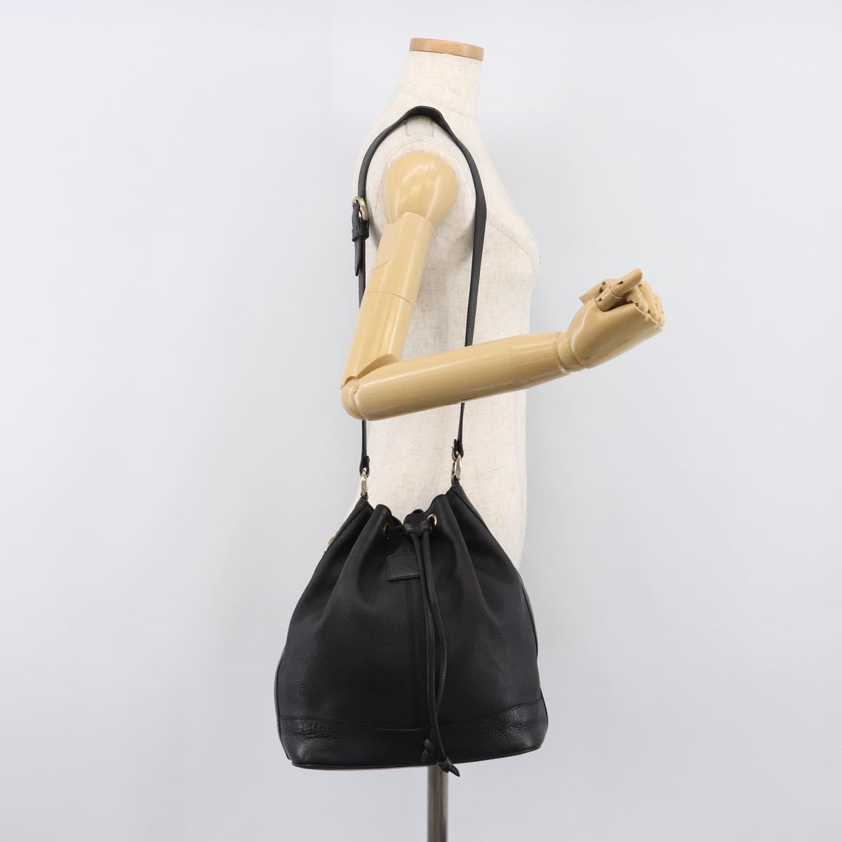 Burberrys Shoulder Bag Leather Black Gold Tone Auth 204637A