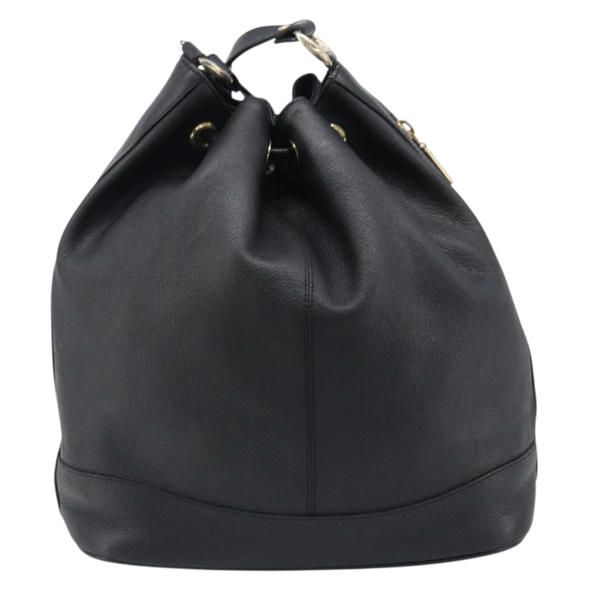 Burberrys Shoulder Bag Leather Black Gold Tone Auth 204637A