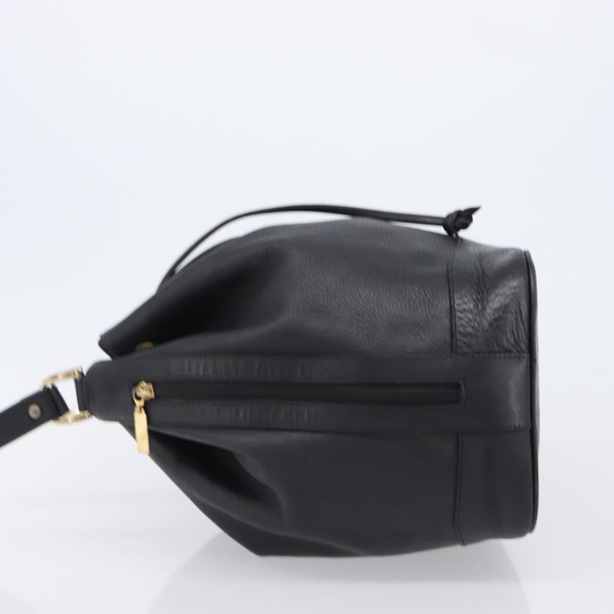 Burberrys Shoulder Bag Leather Black Gold Tone Auth 204637A