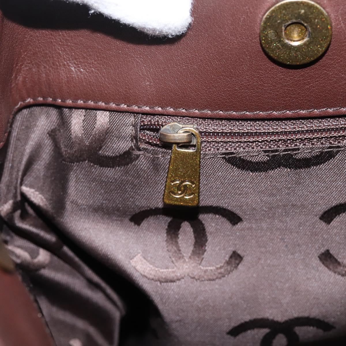 CHANEL Tote Bag Leather Brown Gold Tone CC Auth 204638V