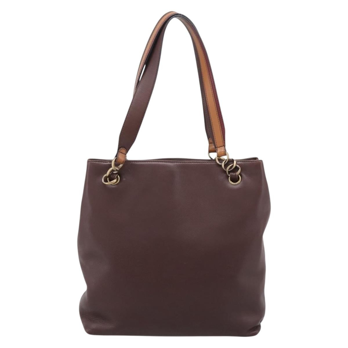 CHANEL Tote Bag Leather Brown Gold Tone CC Auth 204638V