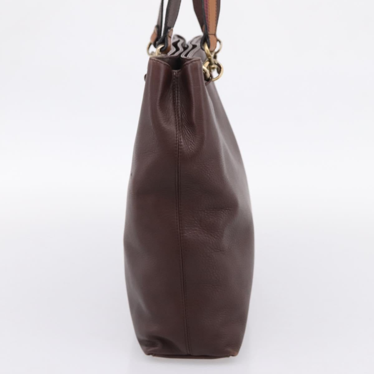 CHANEL Tote Bag Leather Brown Gold Tone CC Auth 204638V