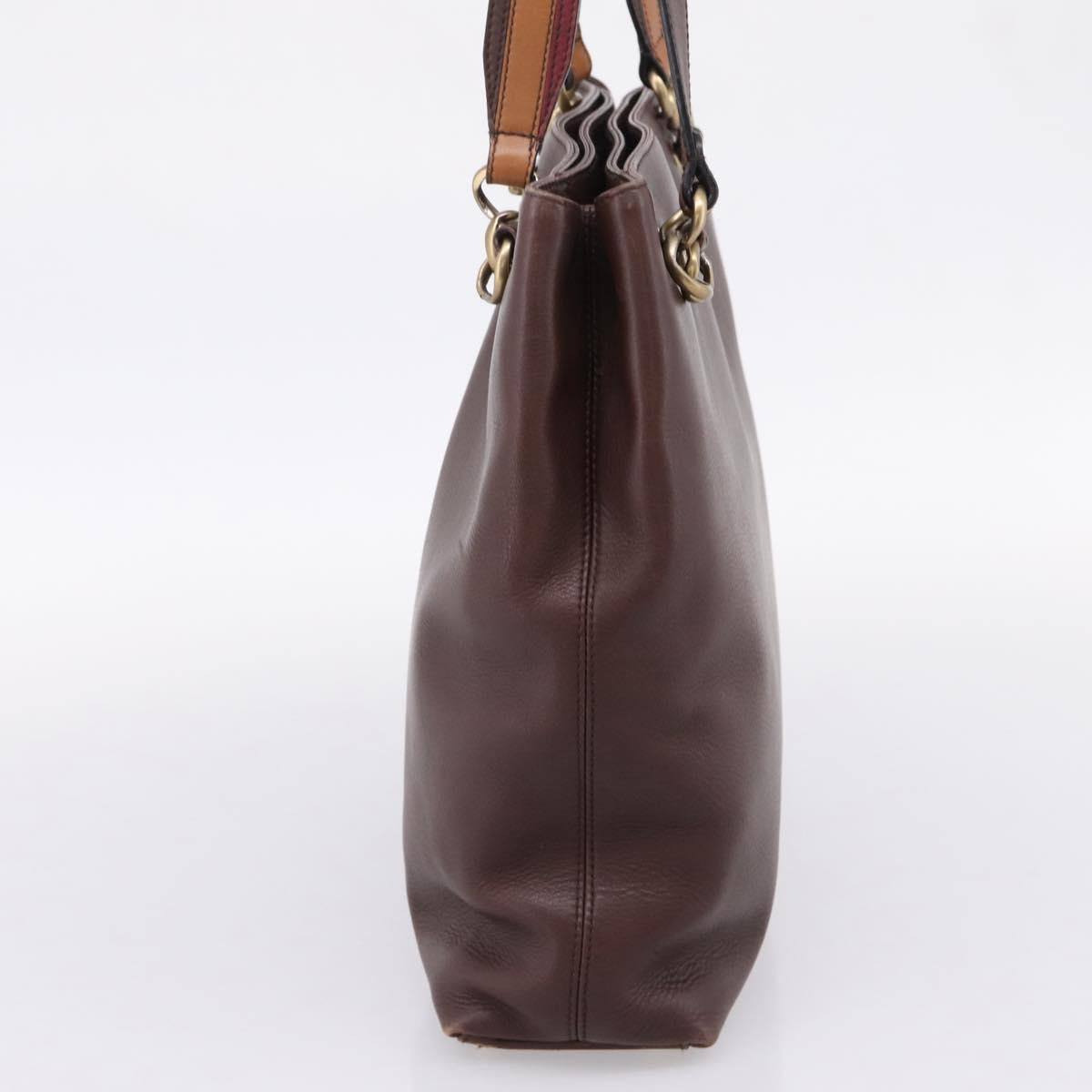 CHANEL Tote Bag Leather Brown Gold Tone CC Auth 204638V