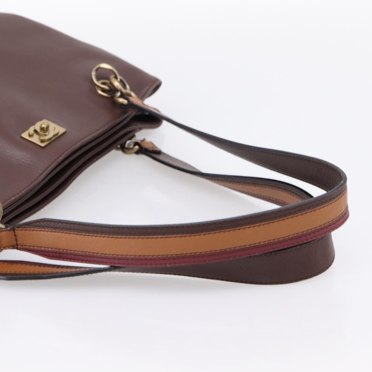 CHANEL Tote Bag Leather Brown Gold Tone CC Auth 204638V