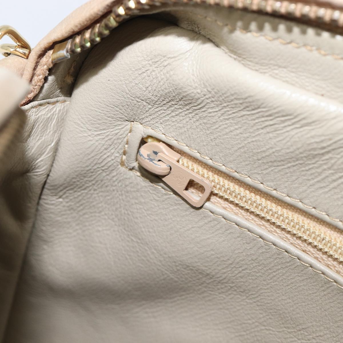 CHANEL Chain Shoulder Bag Leather Beige Gold Tone CC Auth 204639A