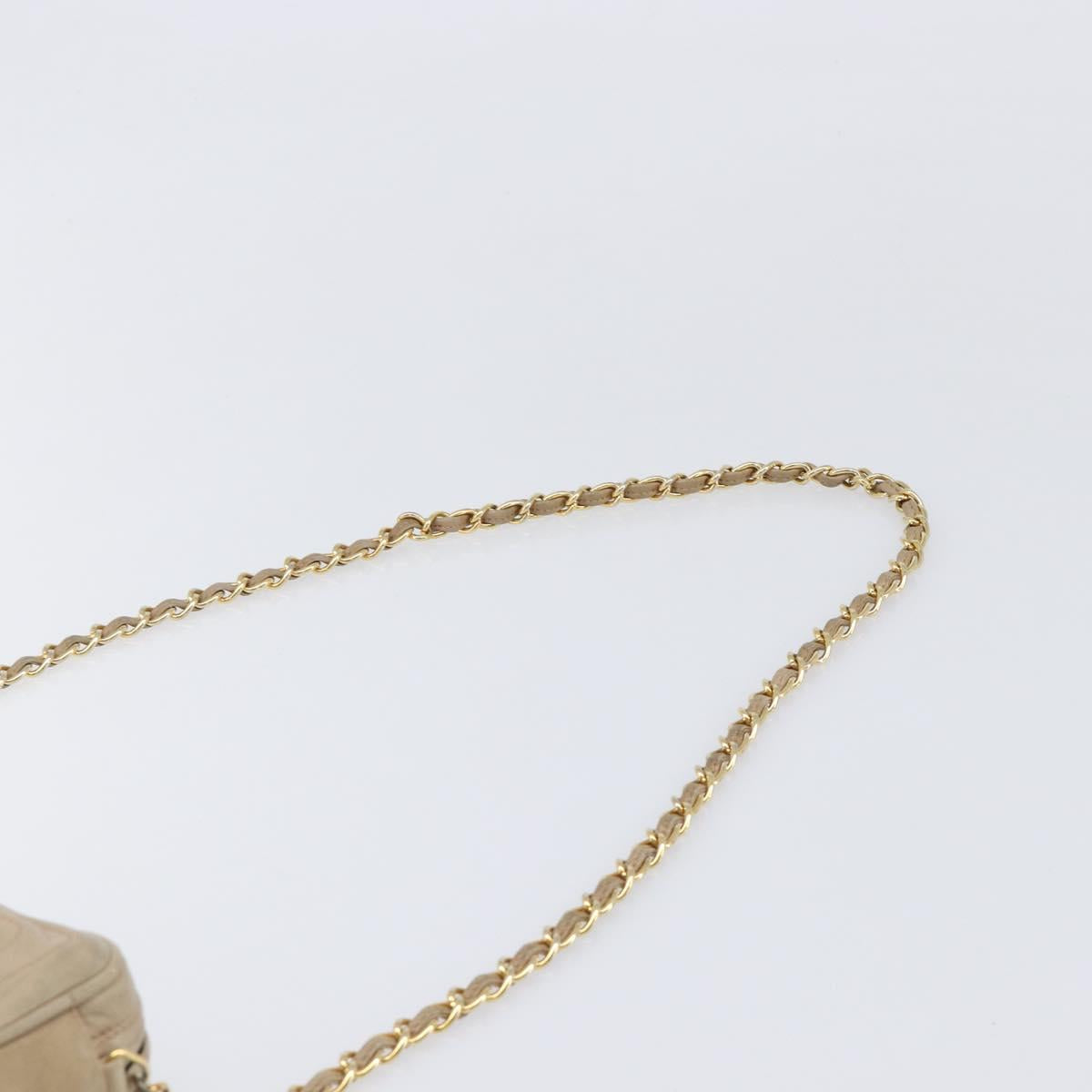 CHANEL Chain Shoulder Bag Leather Beige Gold Tone CC Auth 204639A