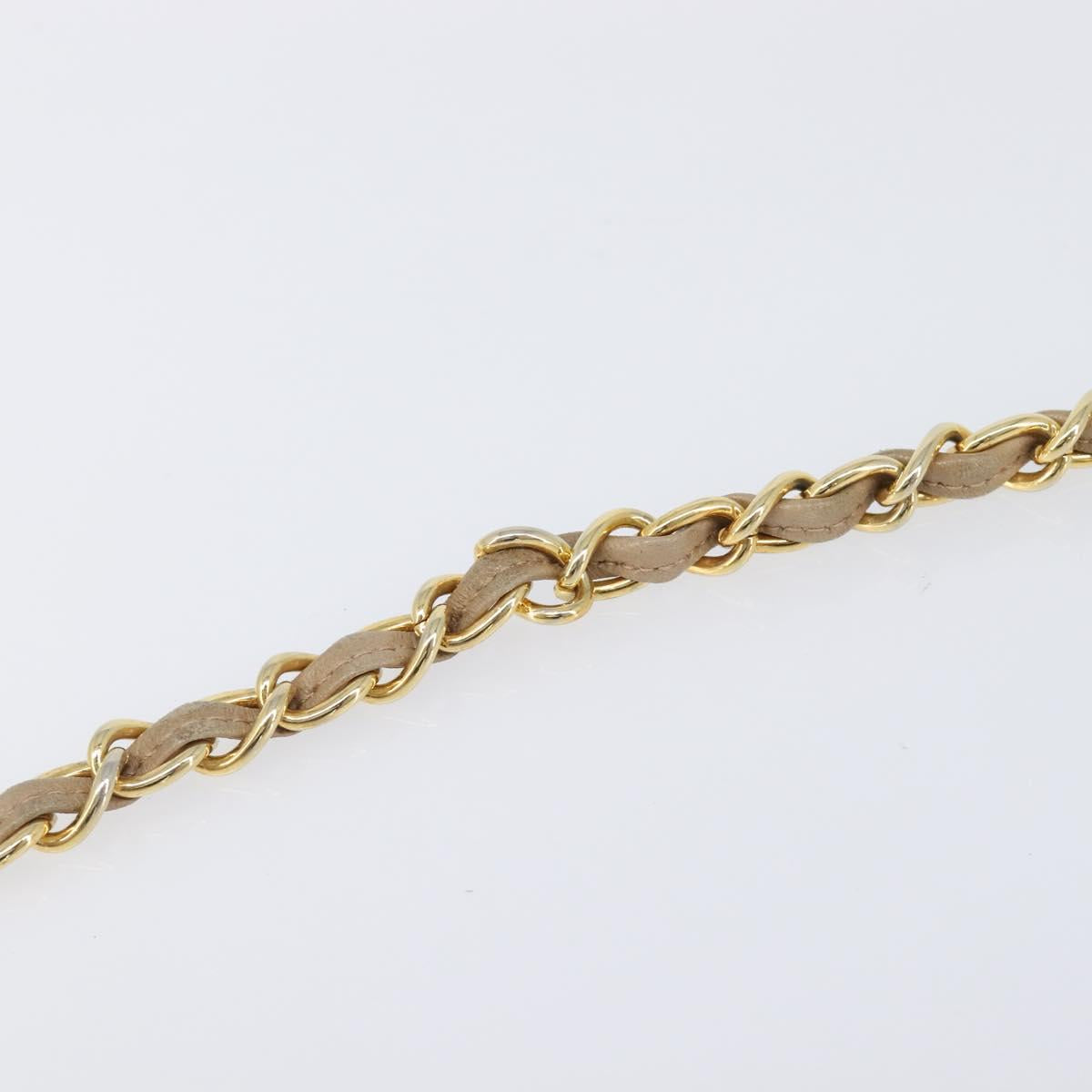 CHANEL Chain Shoulder Bag Leather Beige Gold Tone CC Auth 204639A