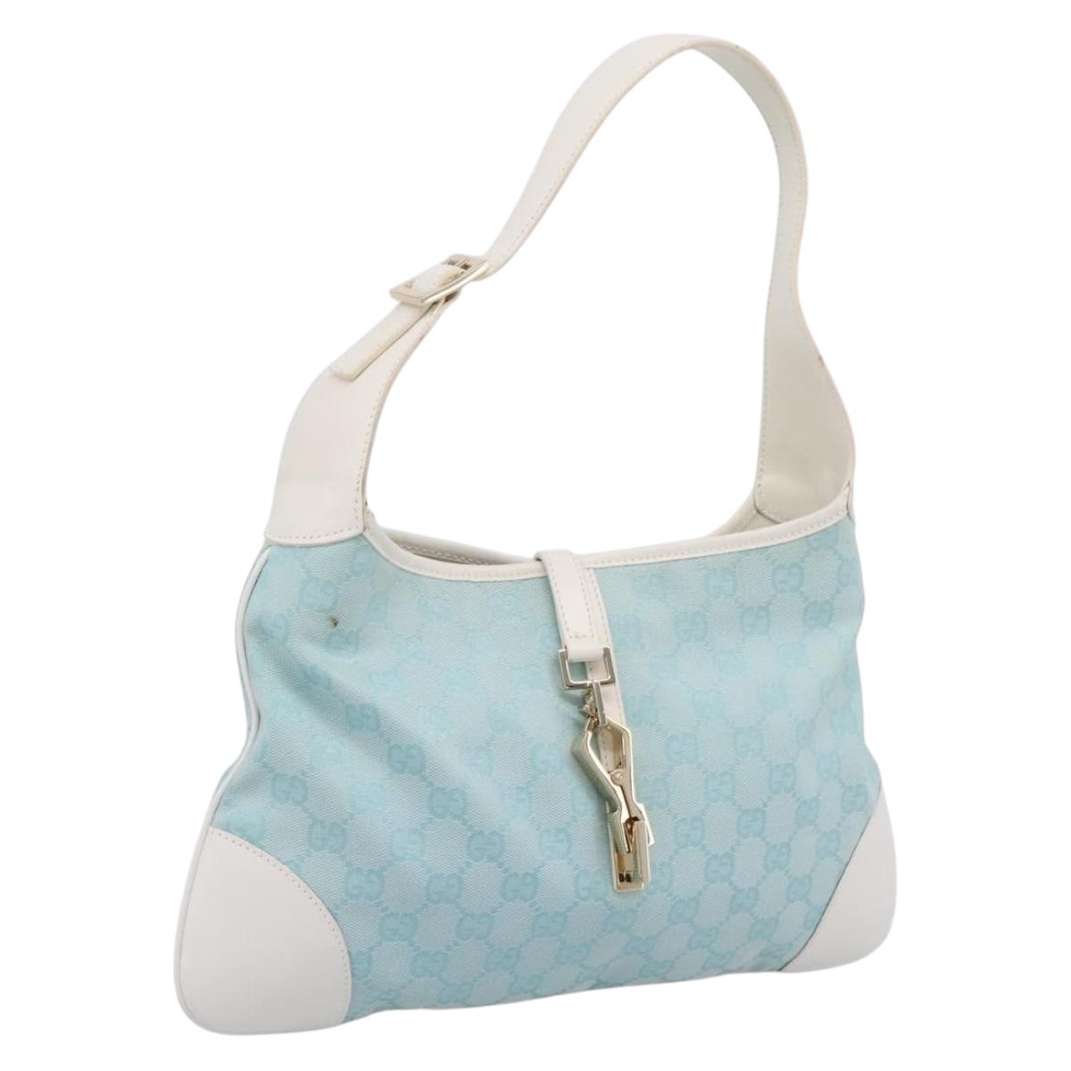 GUCCI GG Canvas Jackie Shoulder Bag Light Blue Gold Tone 001 4057 Auth 204640V