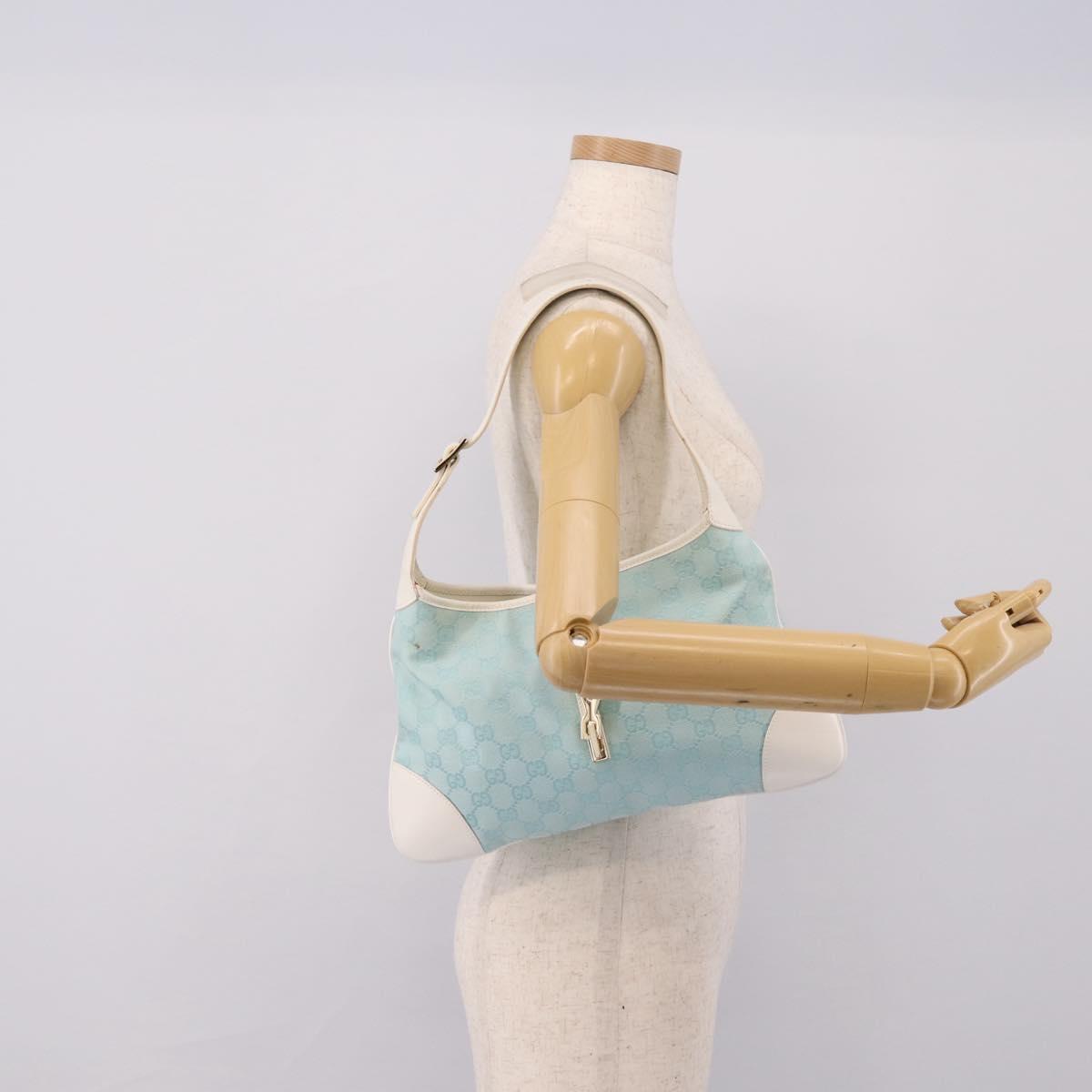 GUCCI GG Canvas Jackie Shoulder Bag Light Blue Gold Tone 001 4057 Auth 204640V