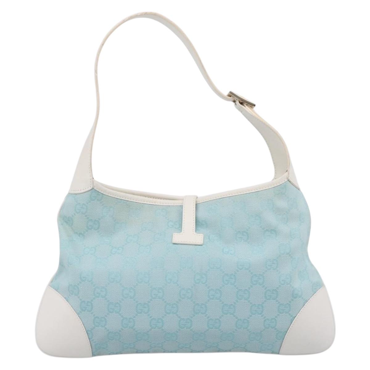 GUCCI GG Canvas Jackie Shoulder Bag Light Blue Gold Tone 001 4057 Auth 204640V