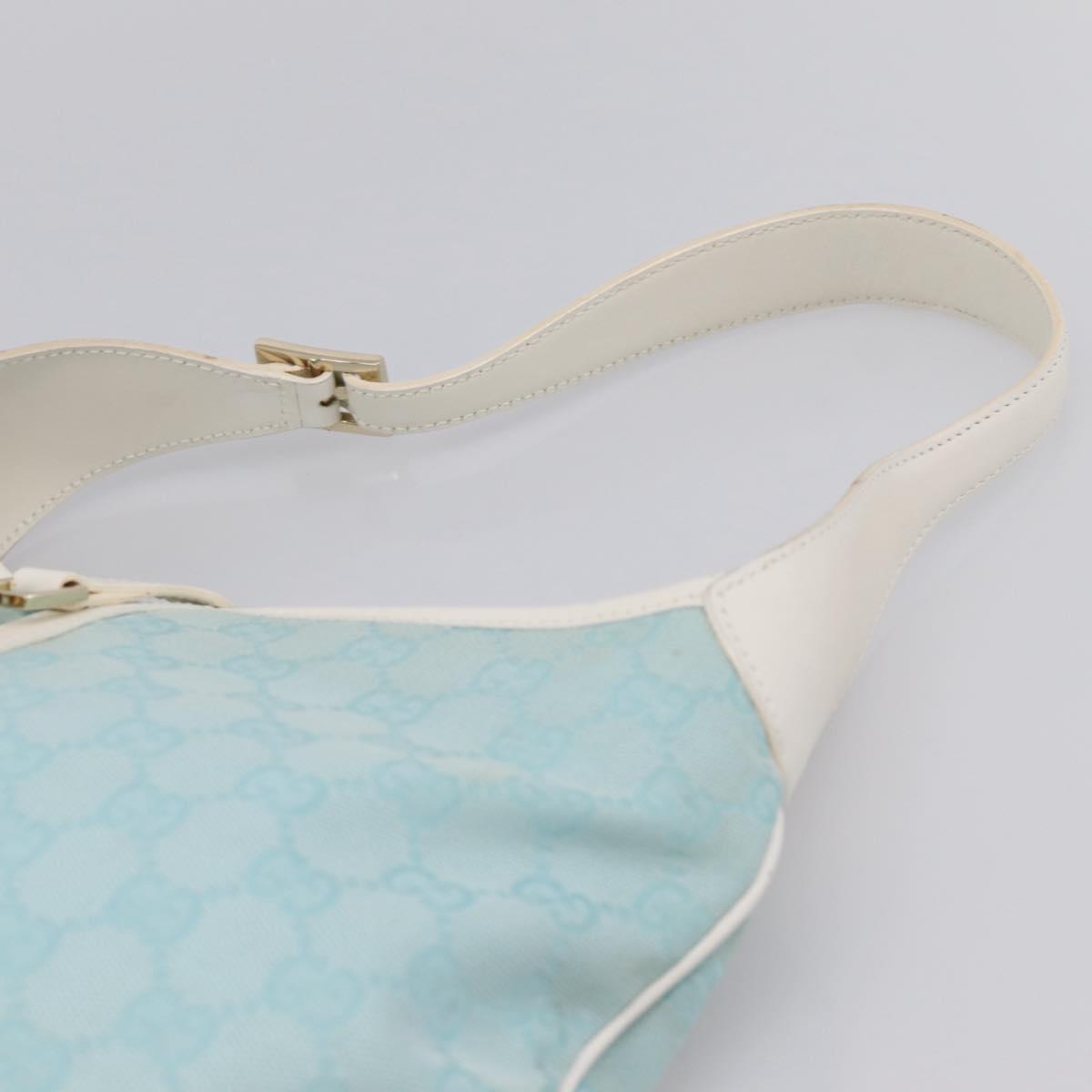 GUCCI GG Canvas Jackie Shoulder Bag Light Blue Gold Tone 001 4057 Auth 204640V