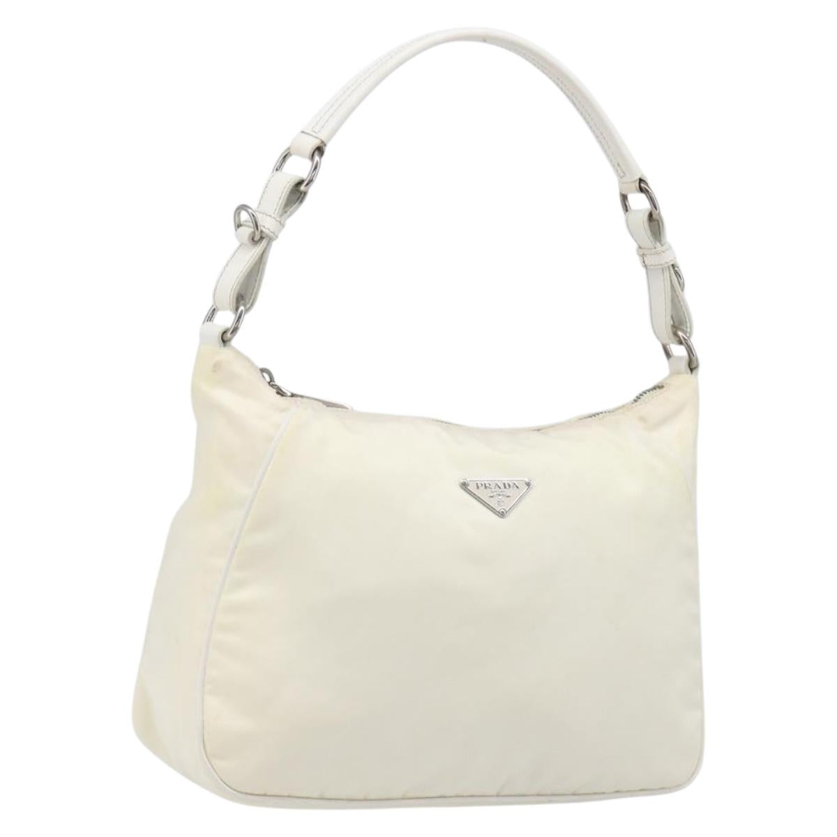 PRADA Shoulder Bag Nylon Ivory Silver Auth 204641A