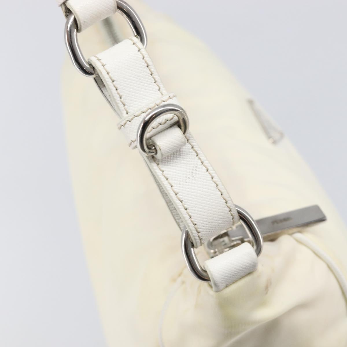 PRADA Shoulder Bag Nylon Ivory Silver Auth 204641A