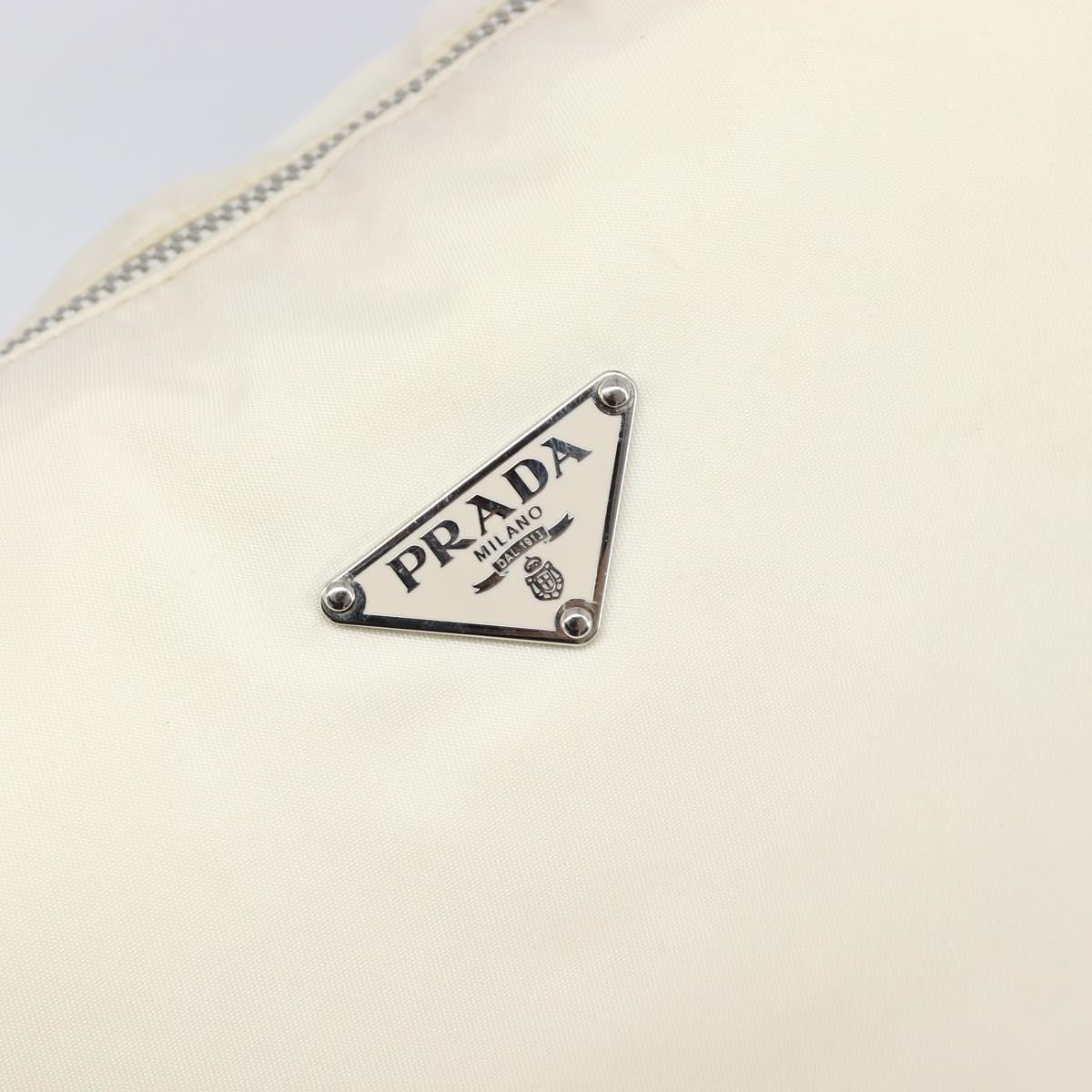 PRADA Shoulder Bag Nylon Ivory Silver Auth 204641A