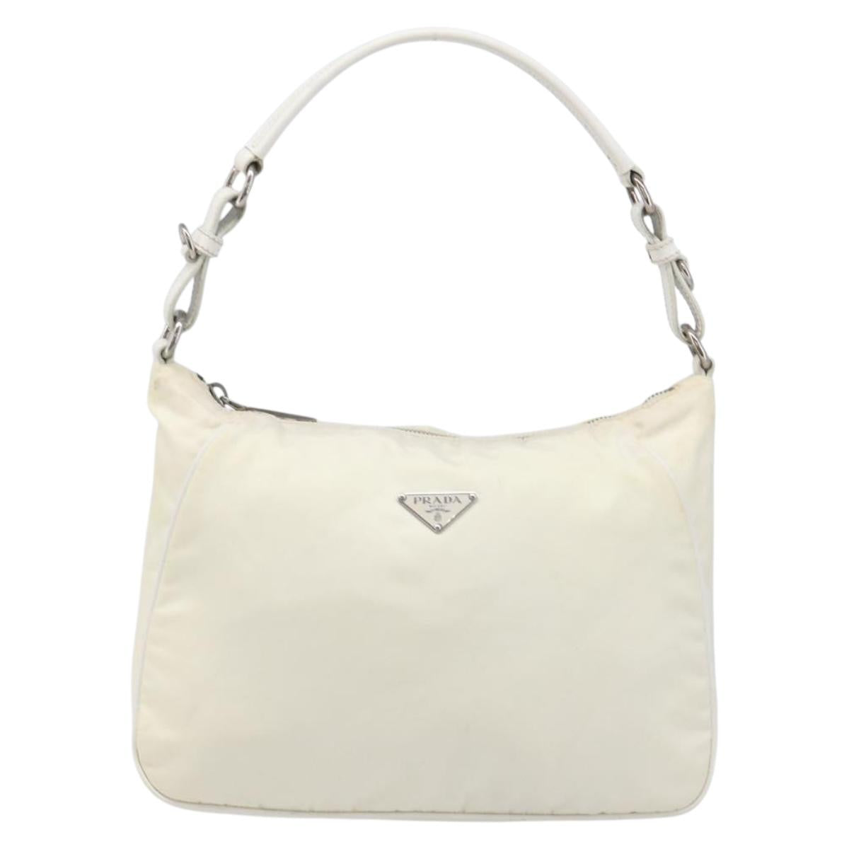 PRADA Shoulder Bag Nylon Ivory Silver Auth 204641A