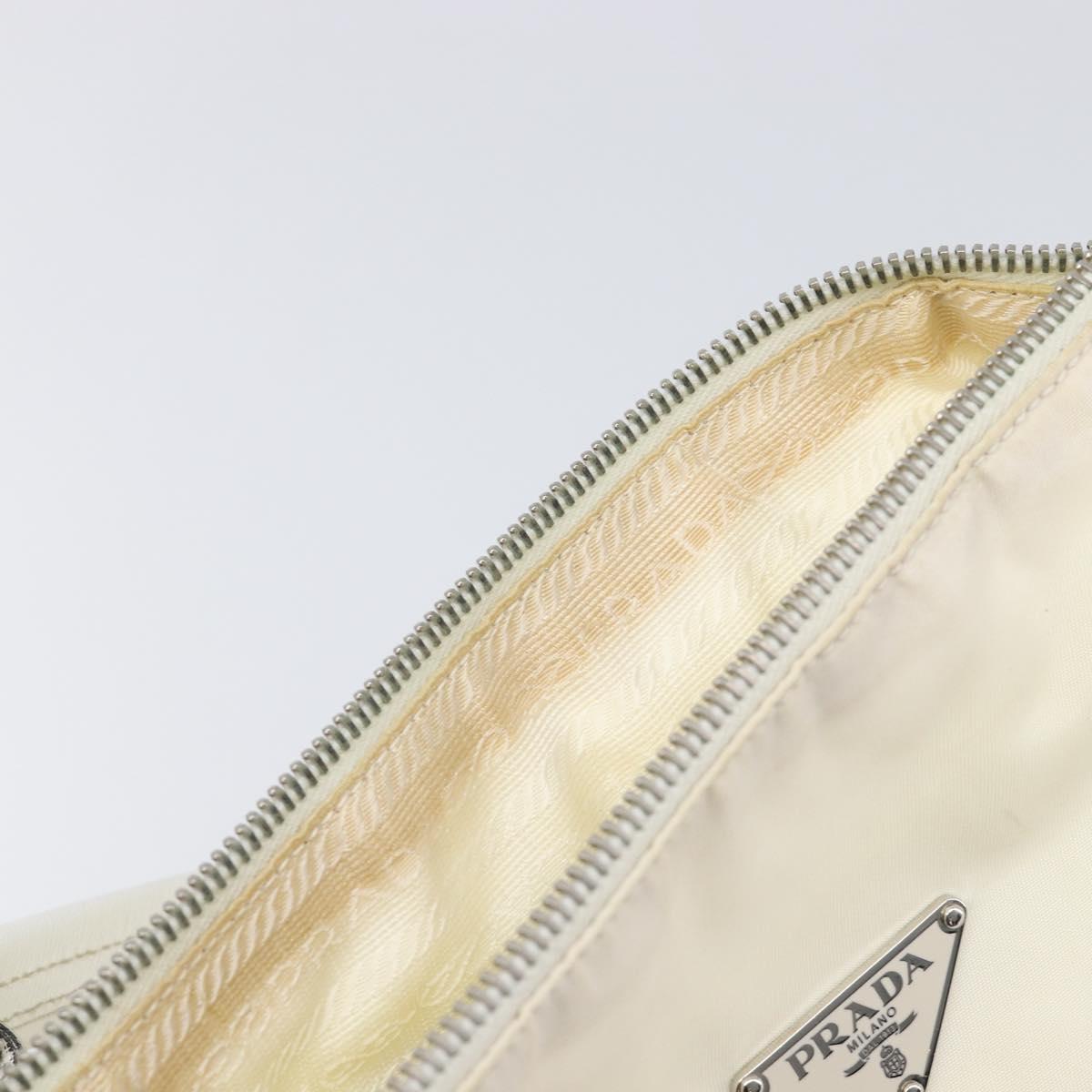 PRADA Shoulder Bag Nylon Ivory Silver Auth 204641A