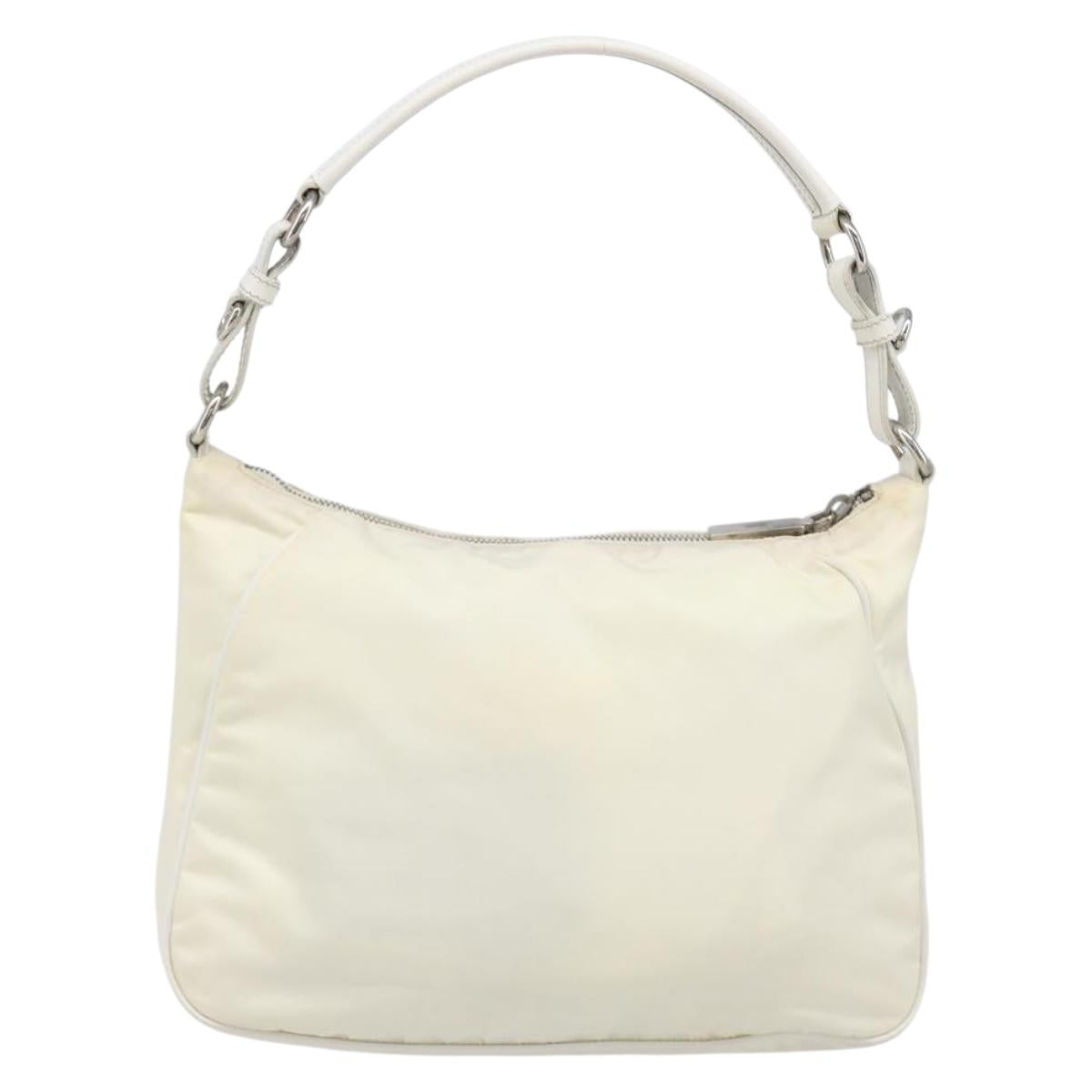 PRADA Shoulder Bag Nylon Ivory Silver Auth 204641A