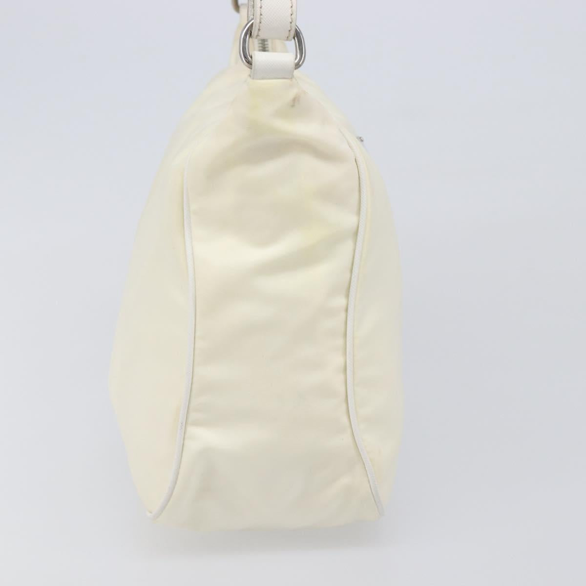 PRADA Shoulder Bag Nylon Ivory Silver Auth 204641A