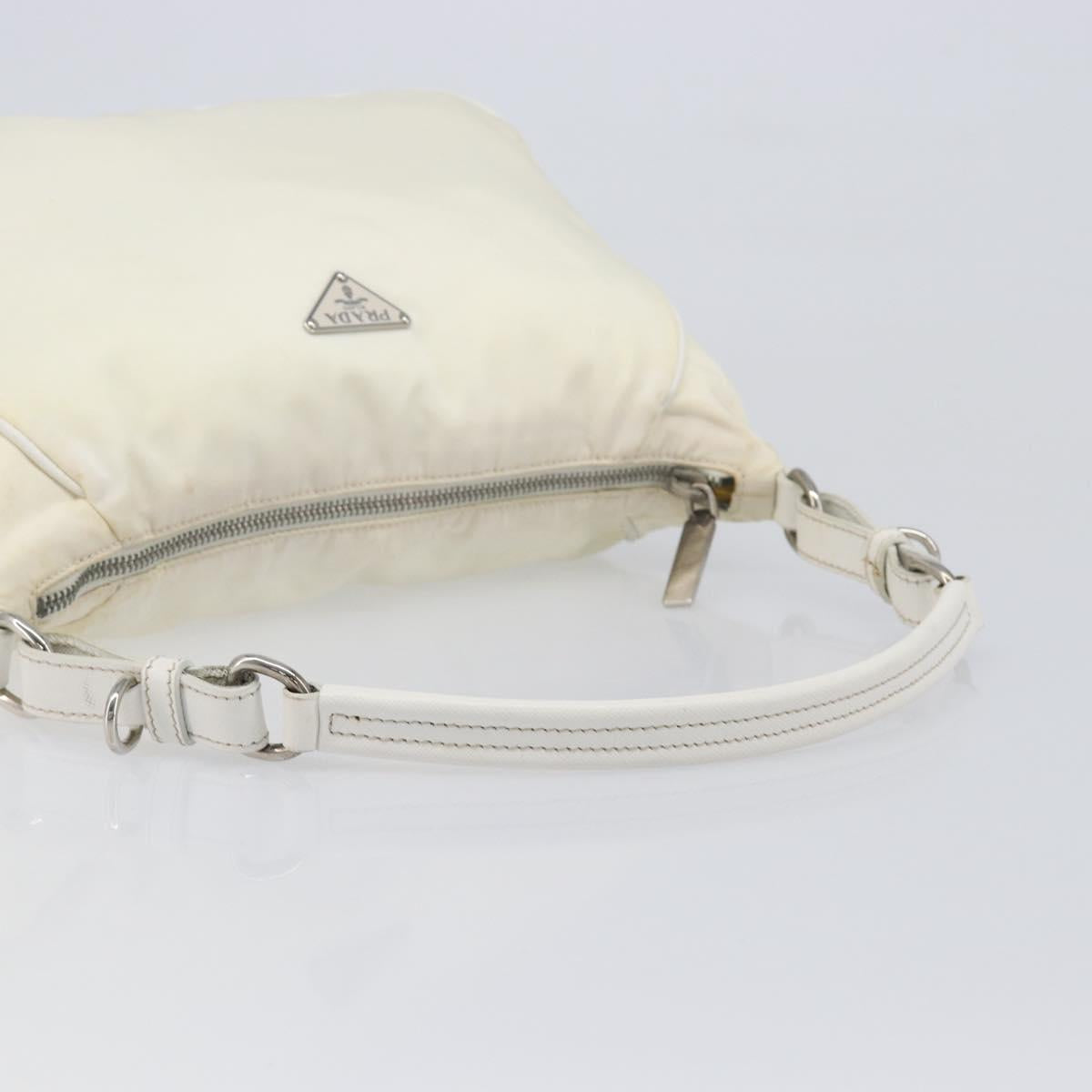 PRADA Shoulder Bag Nylon Ivory Silver Auth 204641A