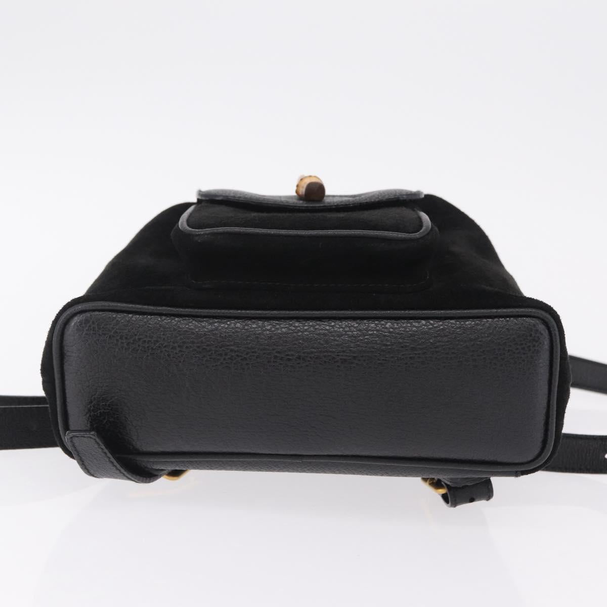 GUCCI Bamboo Backpack Suede Black Gold Tone 003 1705 0030 Auth 204642A