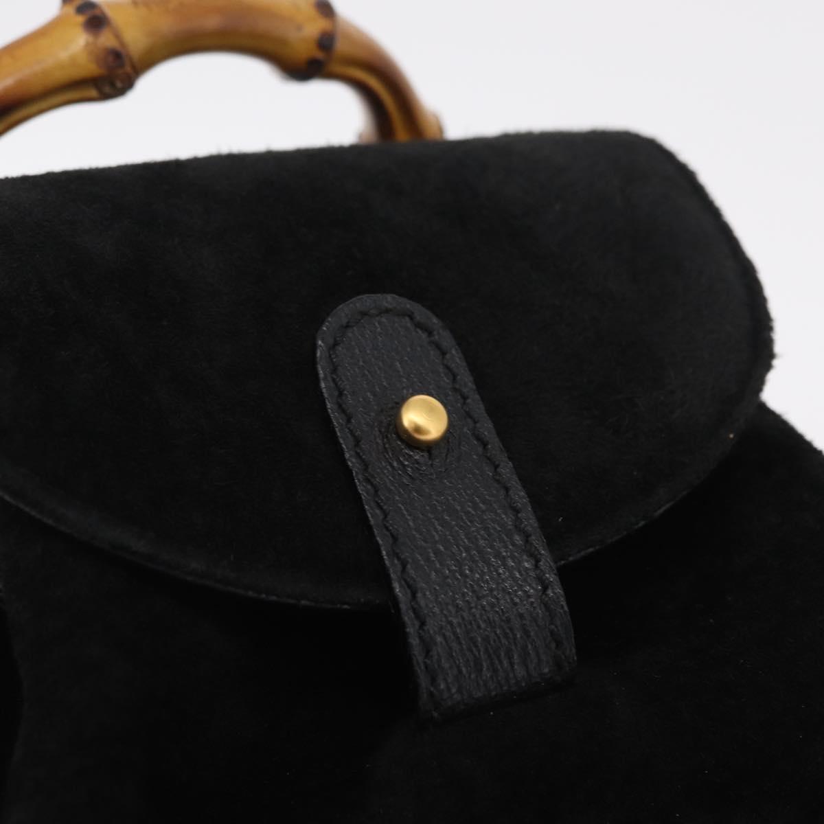 GUCCI Bamboo Backpack Suede Black Gold Tone 003 1705 0030 Auth 204642A