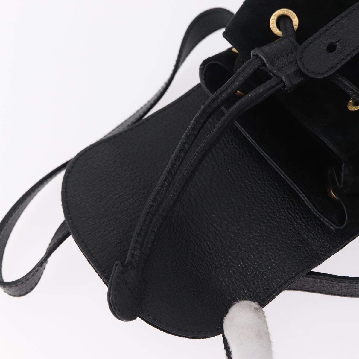 GUCCI Bamboo Backpack Suede Black Gold Tone 003 1705 0030 Auth 204642A