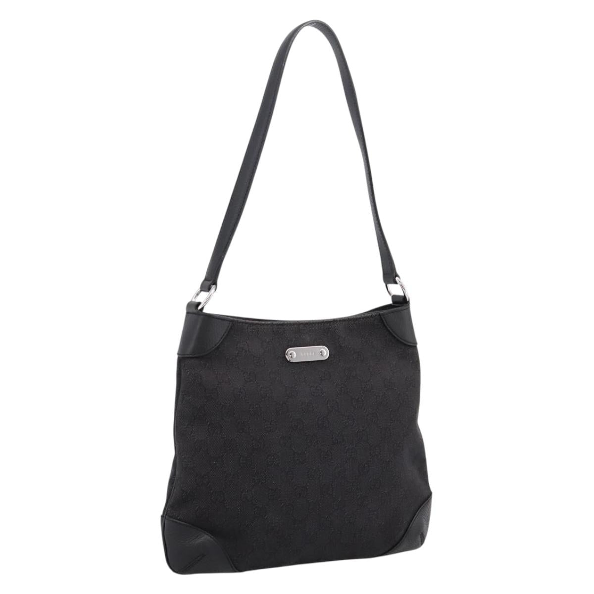 GUCCI GG Canvas Shoulder Bag Outlet Black Silver 196140 Auth 204643V