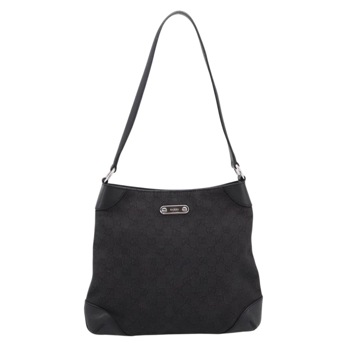 GUCCI GG Canvas Shoulder Bag Outlet Black Silver 196140 Auth 204643V
