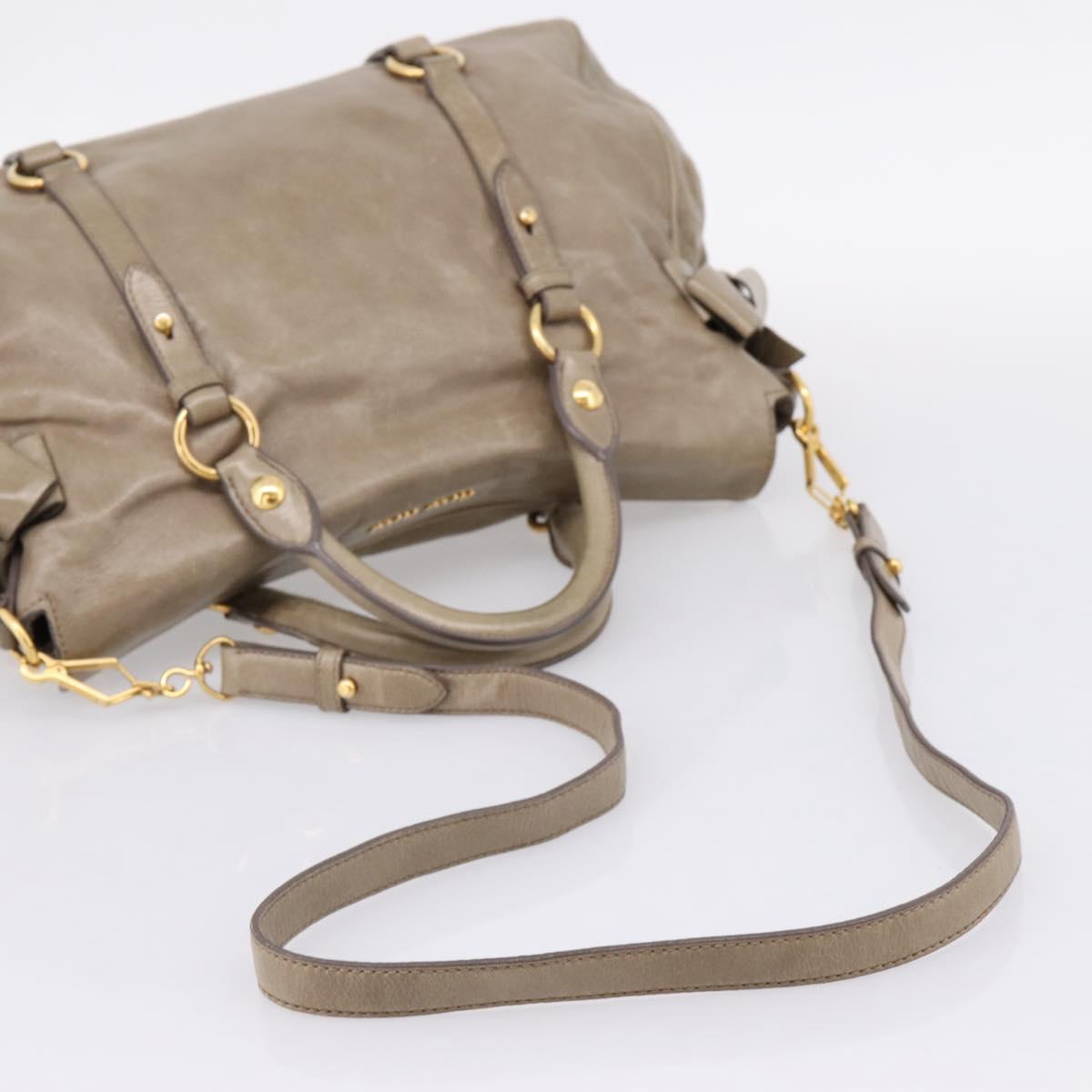 Miu Miu Vitellolux Hand Bag Leather 2way Beige Gold Tone Auth 204644V