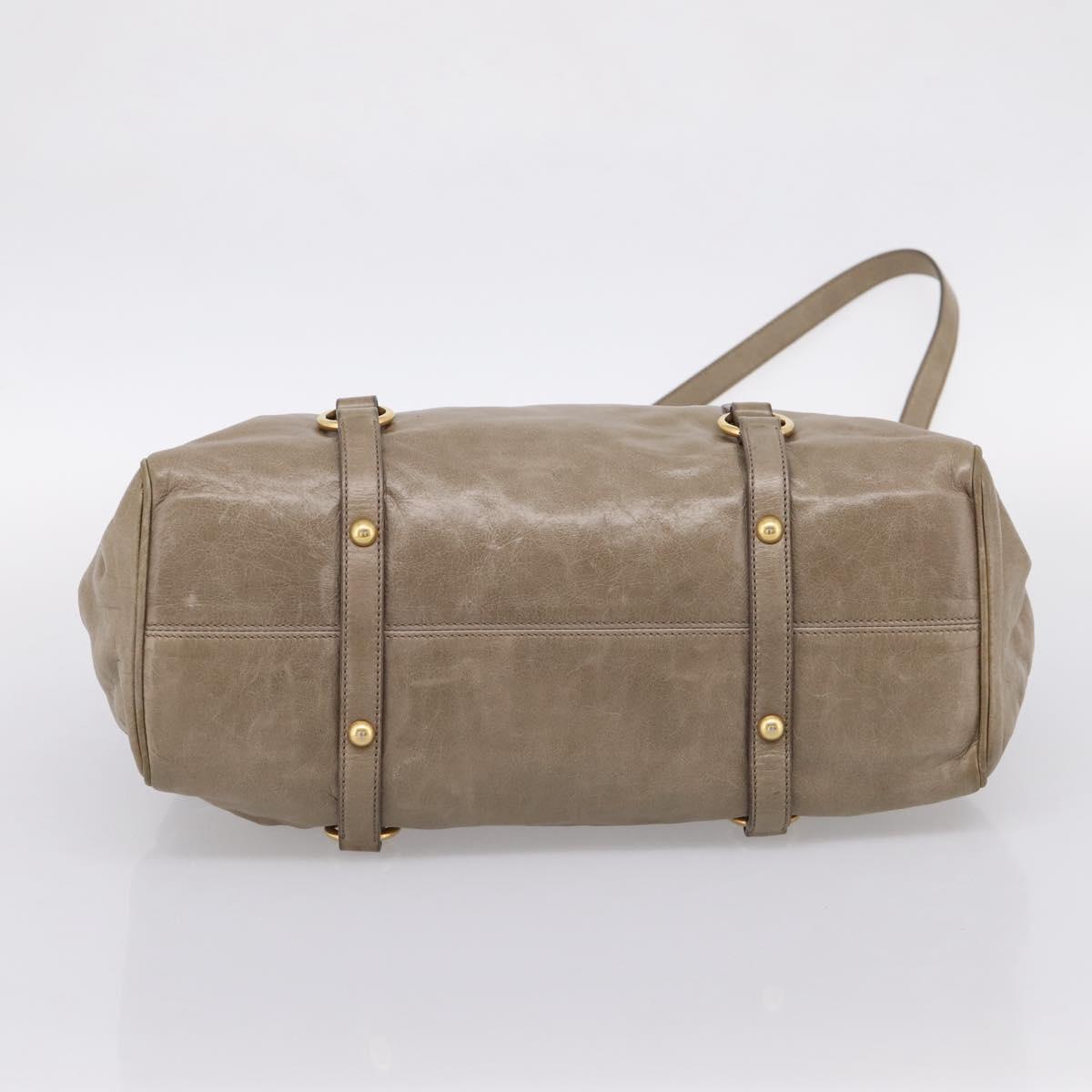Miu Miu Vitellolux Hand Bag Leather 2way Beige Gold Tone Auth 204644V