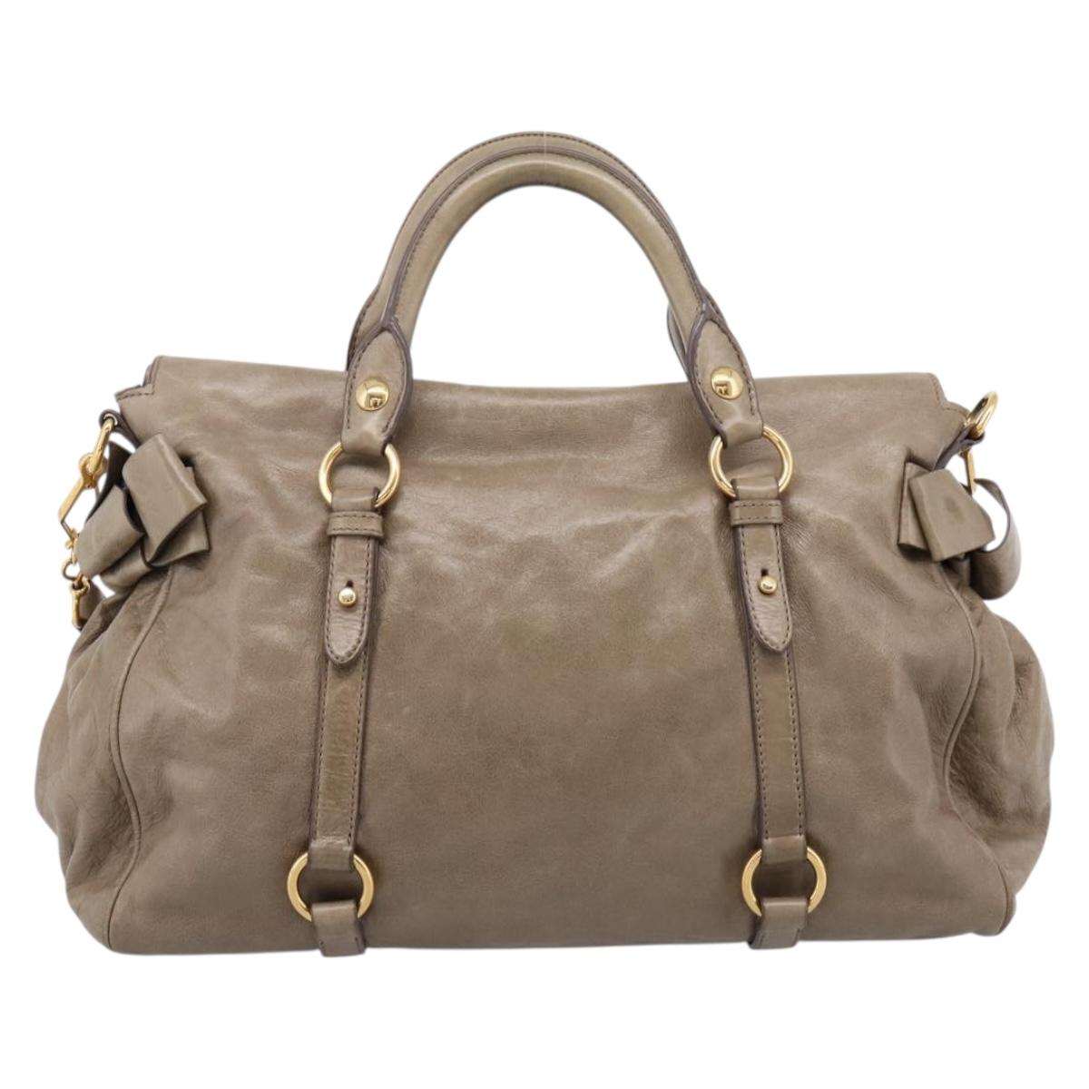 Miu Miu Vitellolux Hand Bag Leather 2way Beige Gold Tone Auth 204644V