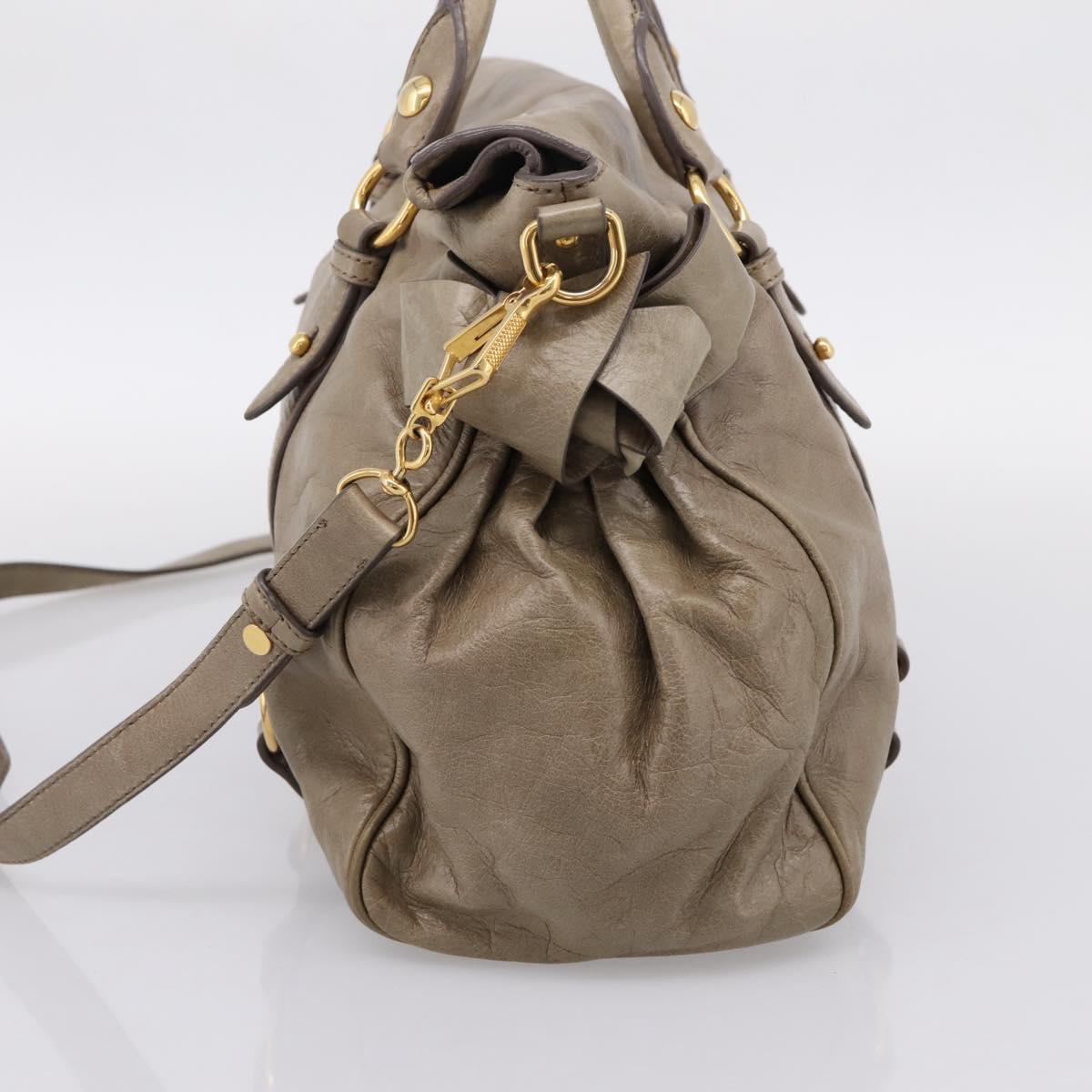 Miu Miu Vitellolux Hand Bag Leather 2way Beige Gold Tone Auth 204644V