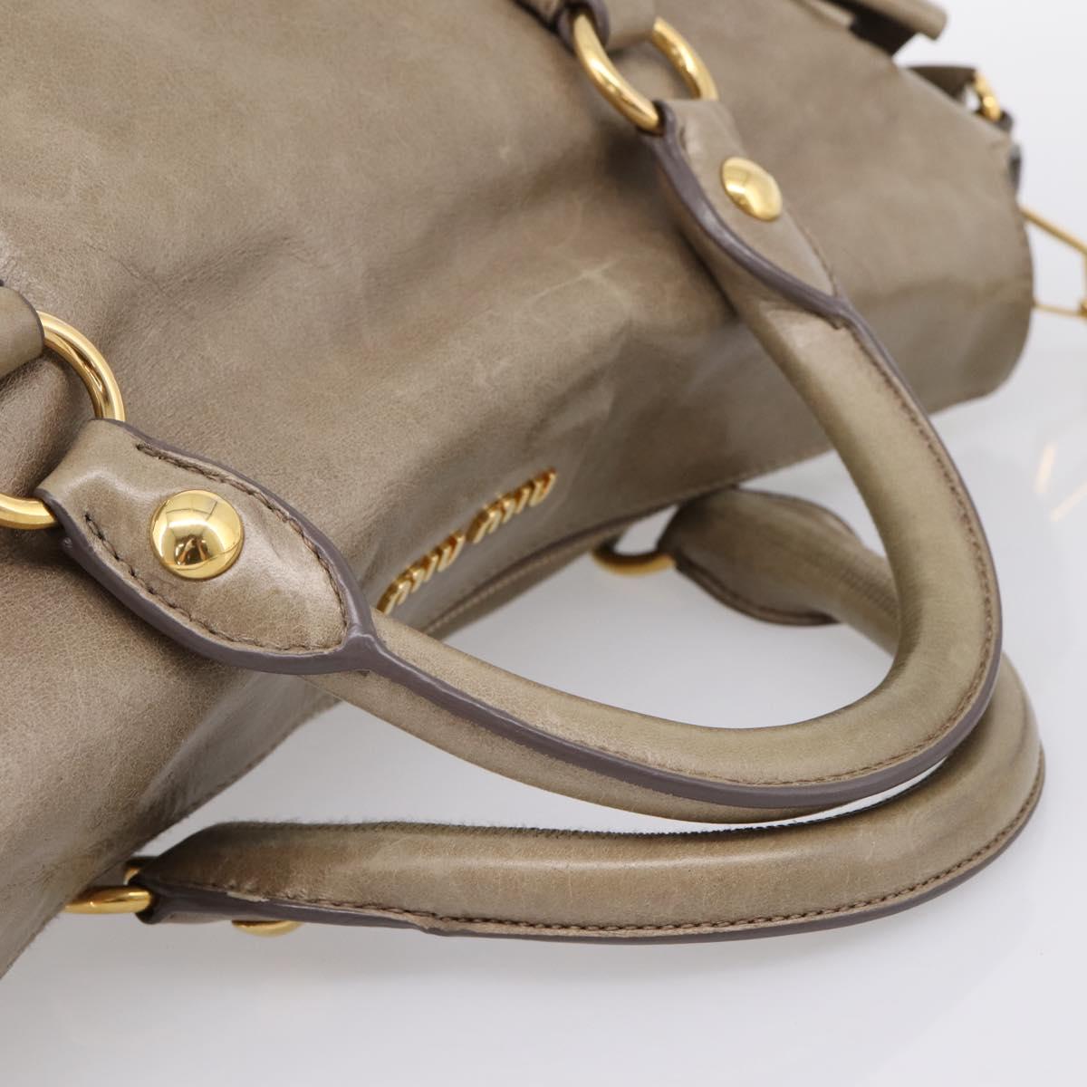 Miu Miu Vitellolux Hand Bag Leather 2way Beige Gold Tone Auth 204644V