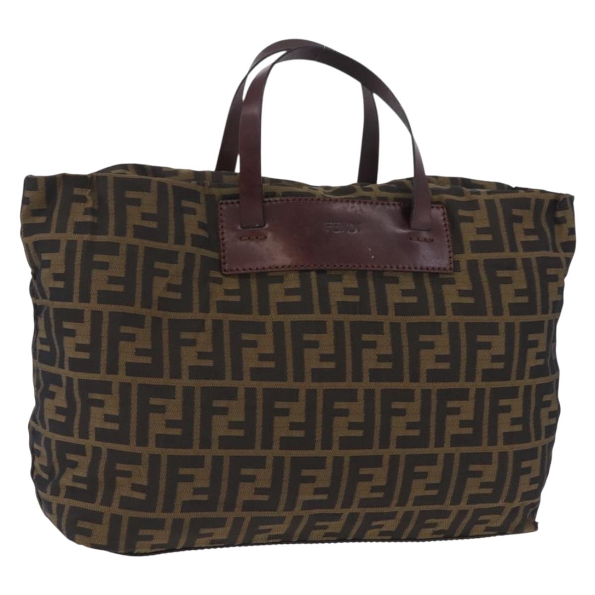 FENDI Zucca Canvas Hand Bag Brown Silver Auth 204645