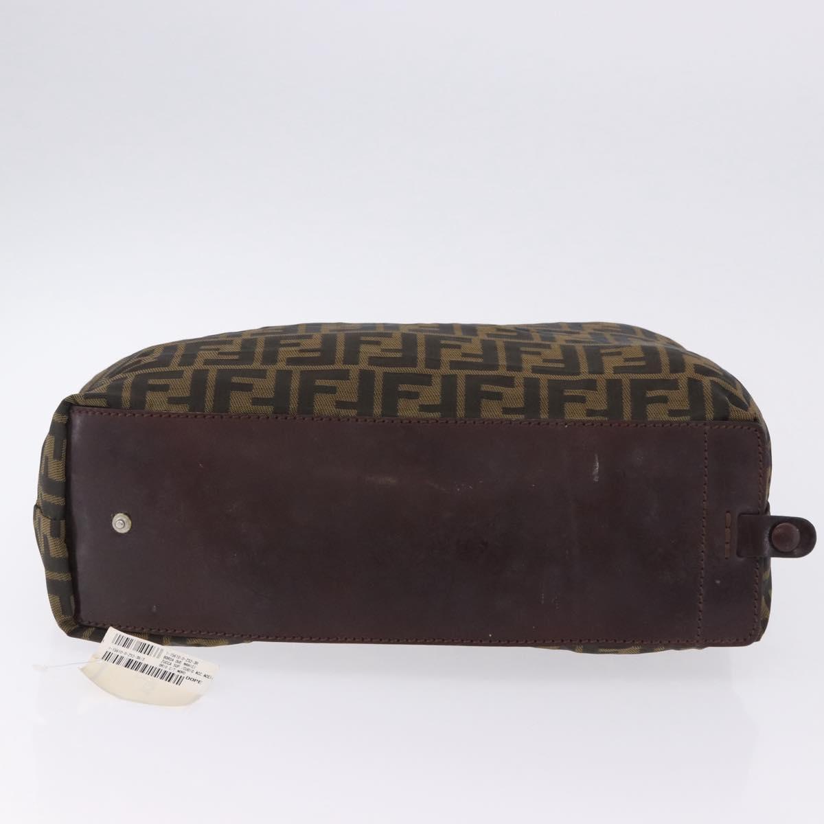 FENDI Zucca Canvas Hand Bag Brown Silver Auth 204645