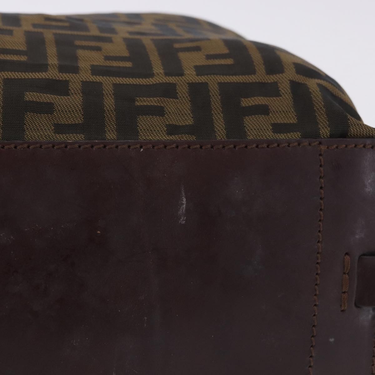 FENDI Zucca Canvas Hand Bag Brown Silver Auth 204645