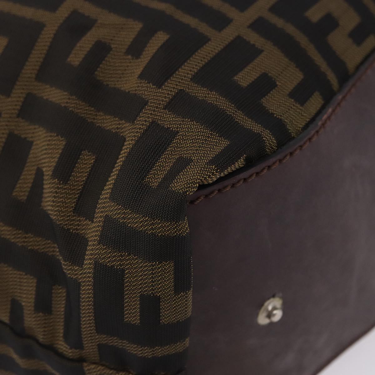 FENDI Zucca Canvas Hand Bag Brown Silver Auth 204645