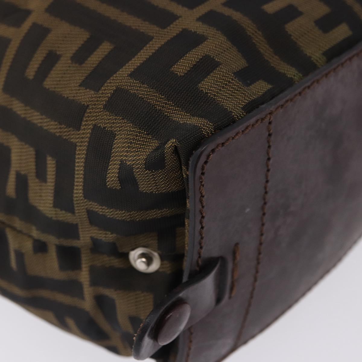 FENDI Zucca Canvas Hand Bag Brown Silver Auth 204645