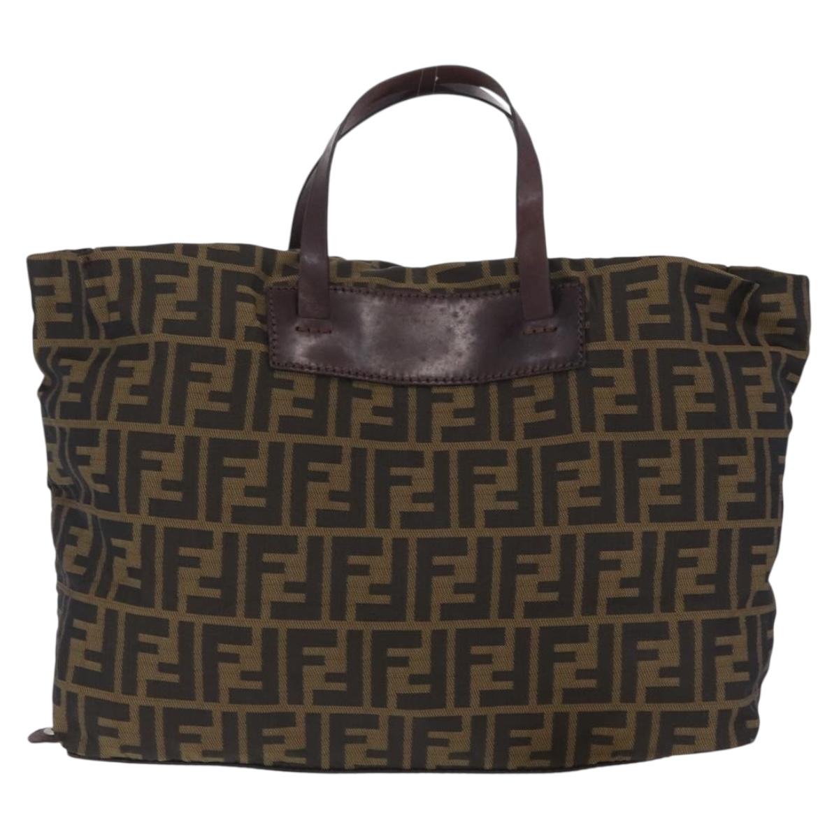 FENDI Zucca Canvas Hand Bag Brown Silver Auth 204645