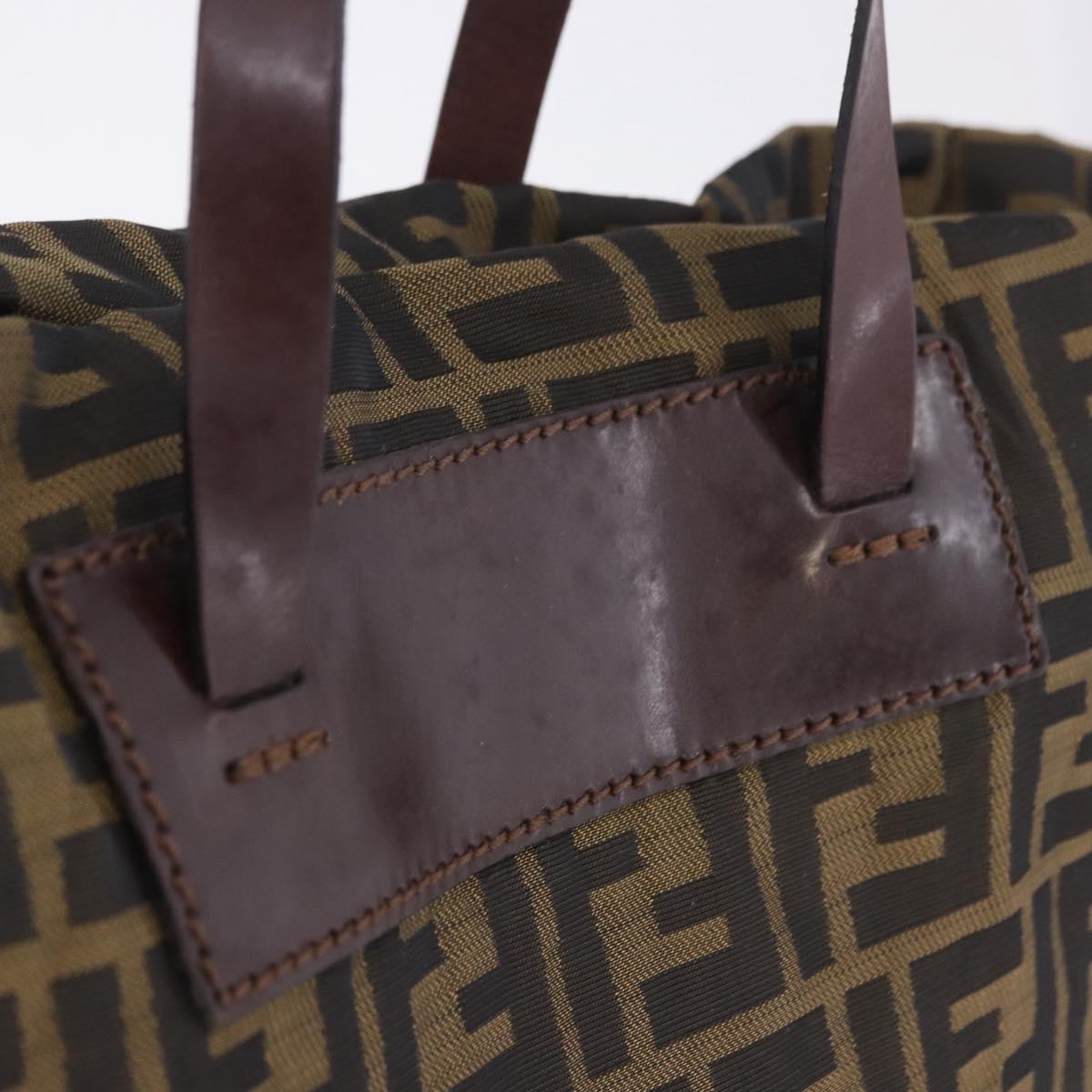 FENDI Zucca Canvas Hand Bag Brown Silver Auth 204645