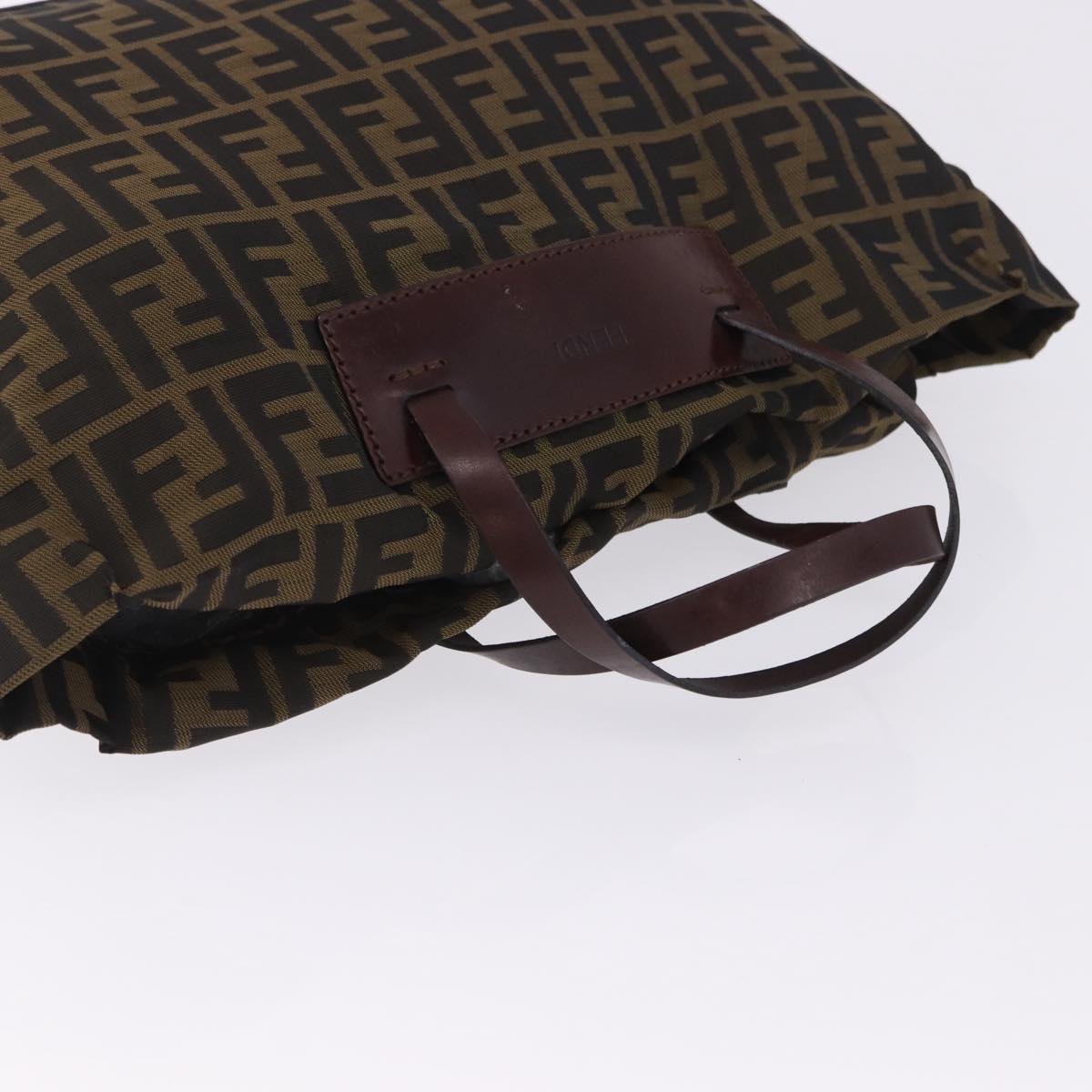 FENDI Zucca Canvas Hand Bag Brown Silver Auth 204645