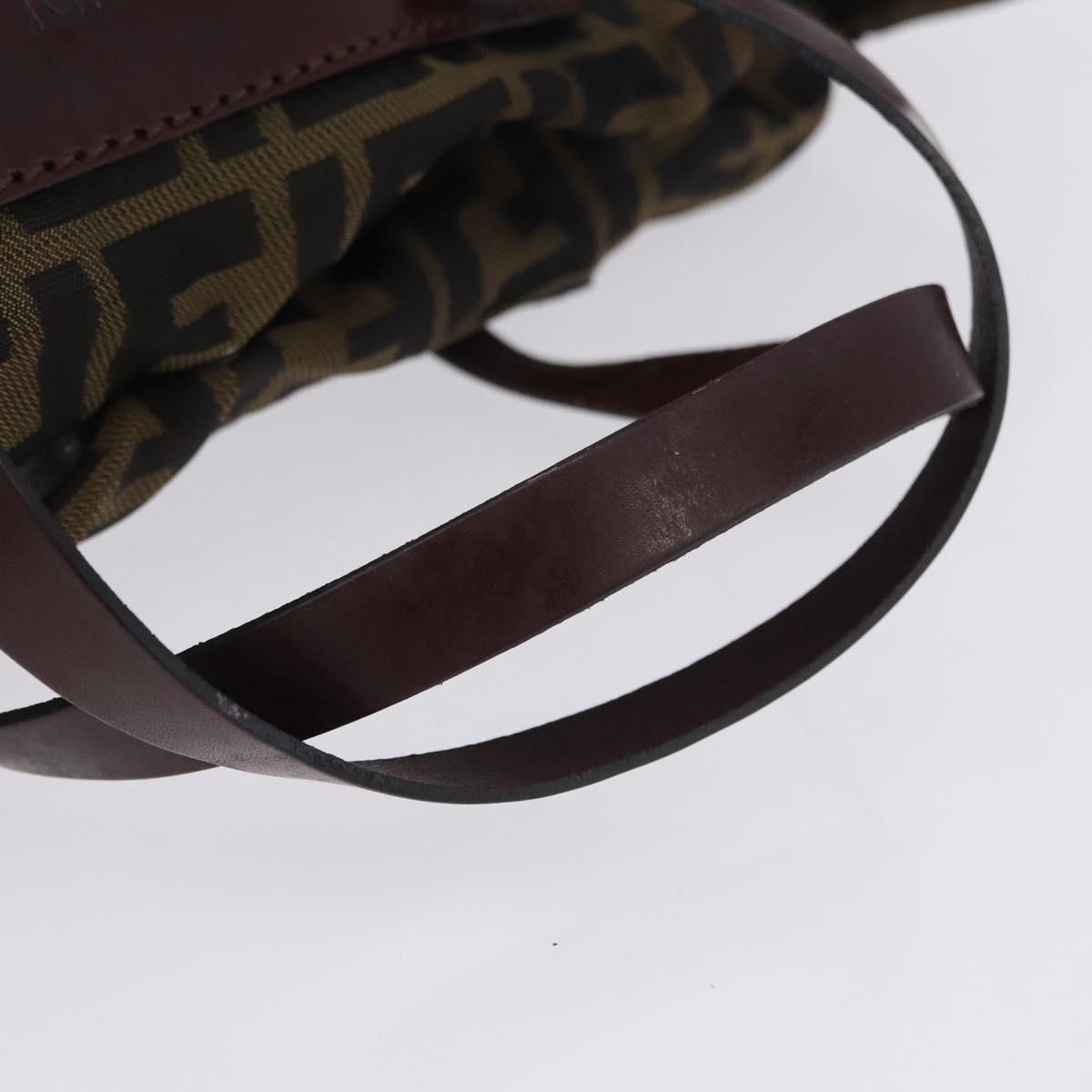 FENDI Zucca Canvas Hand Bag Brown Silver Auth 204645